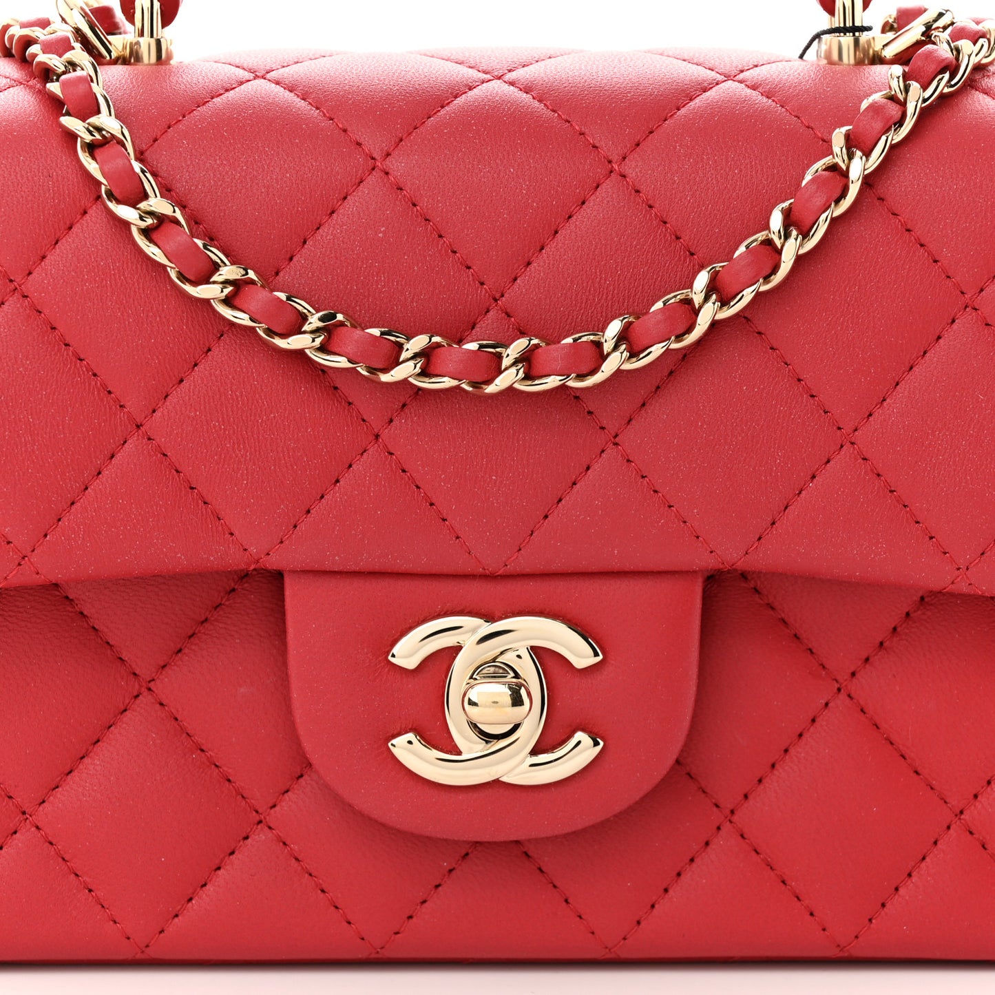 Lambskin Quilted Mini Top Handle Rectangular Flap Red