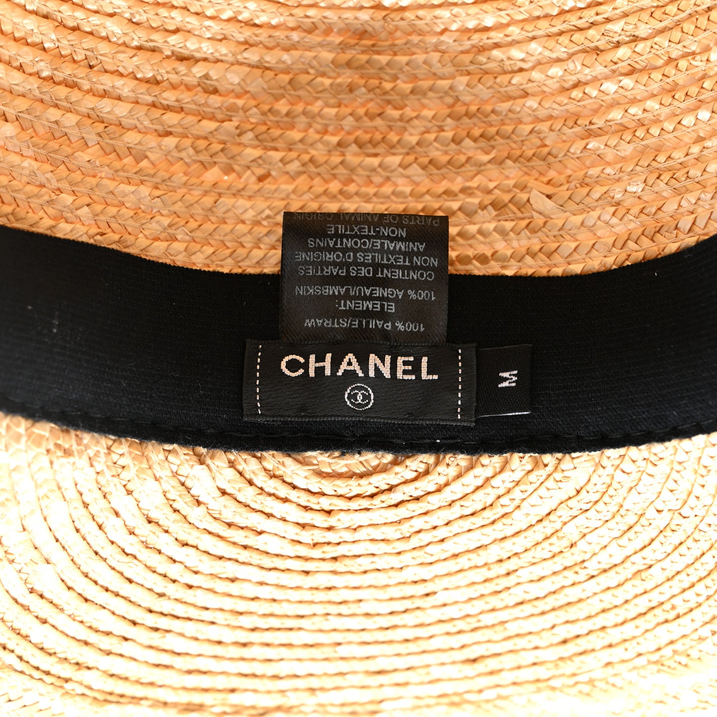 Straw Calfskin Logo Visor Hat M Natural Black