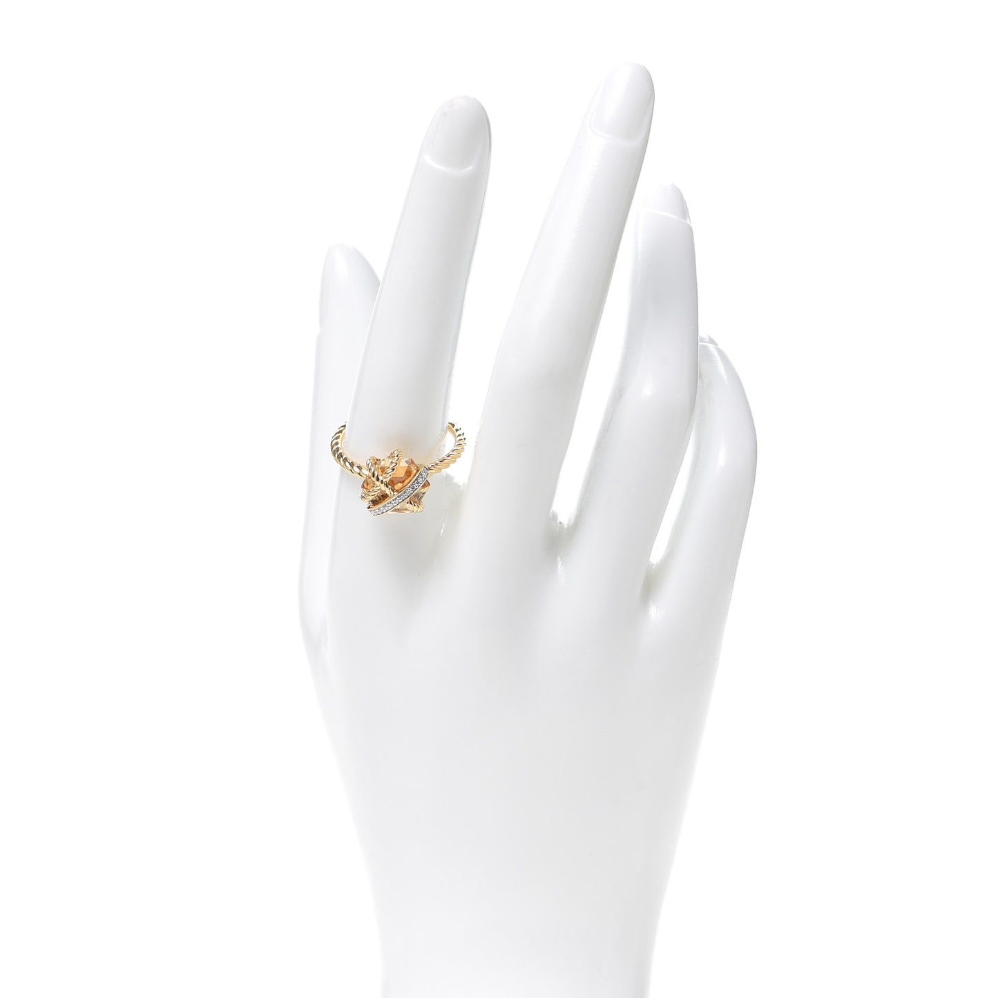 18K Yellow Gold Champagne Citrine Diamond 10mm Cable Wrap Ring 59 8.75