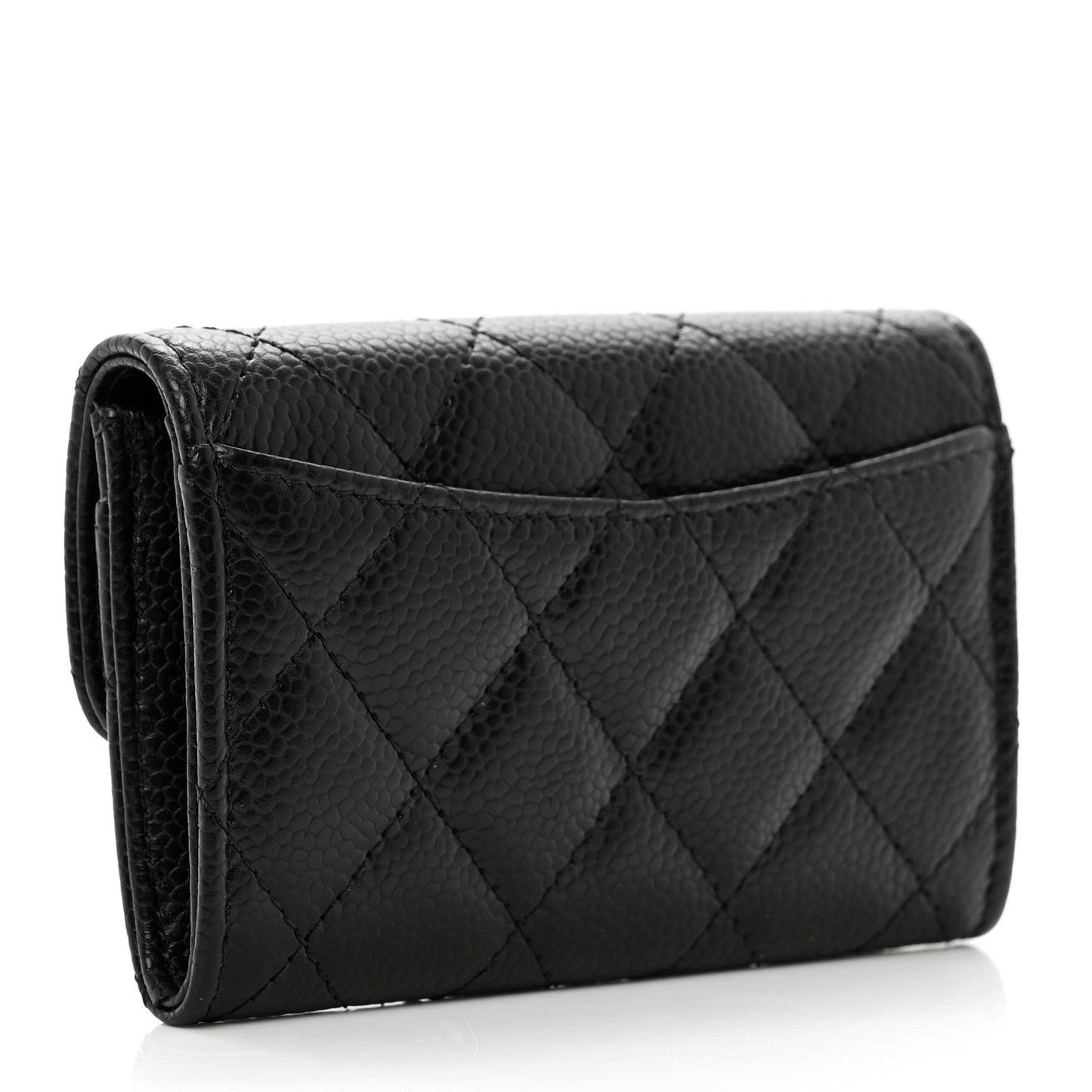 Caviar Quilted Flap Card Holder Wallet Black