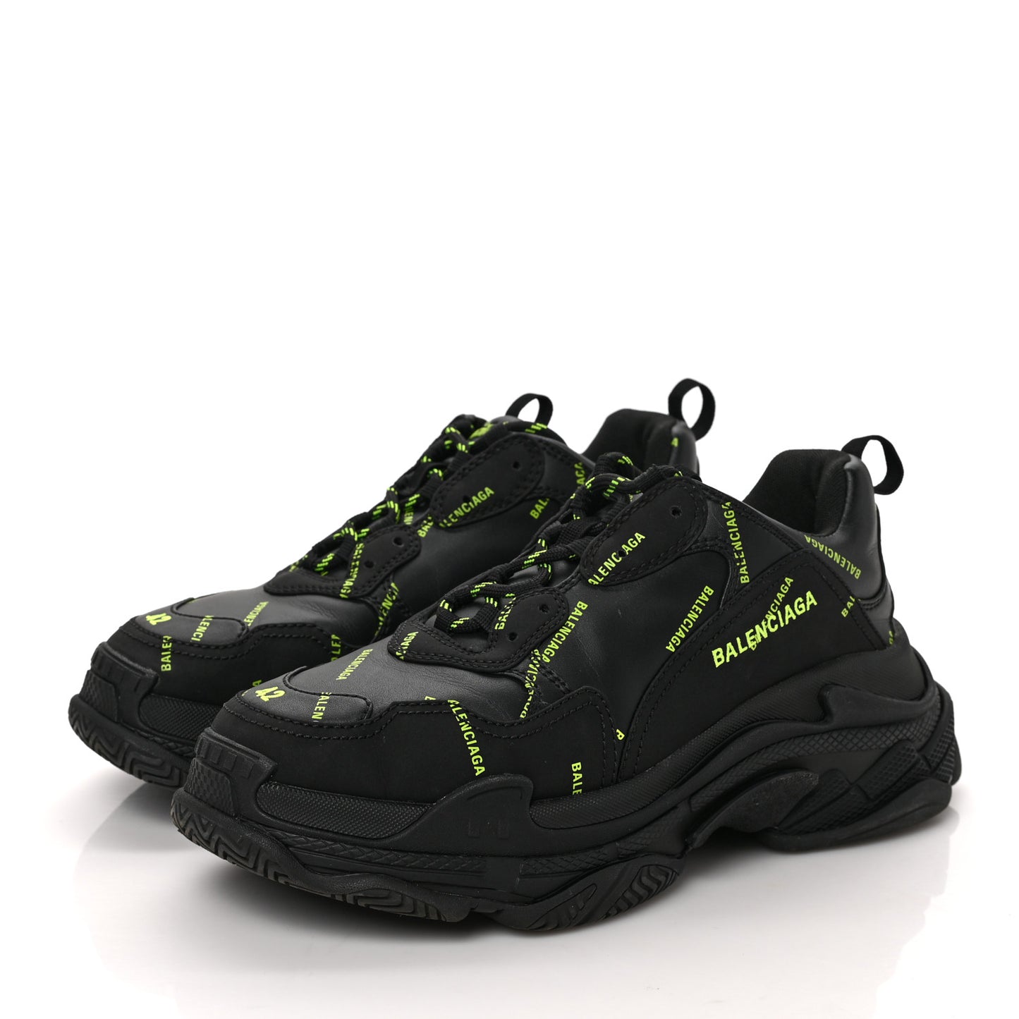 Technical Fabric Allover Logo Mens Triple S Sneakers 42 Black Fluo Yellow