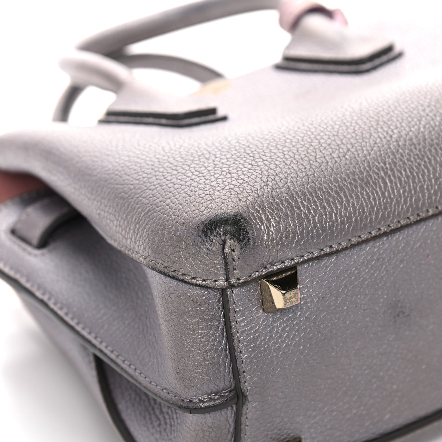Metallic Grained Calfskin Mini Milla Tote Spike Silver