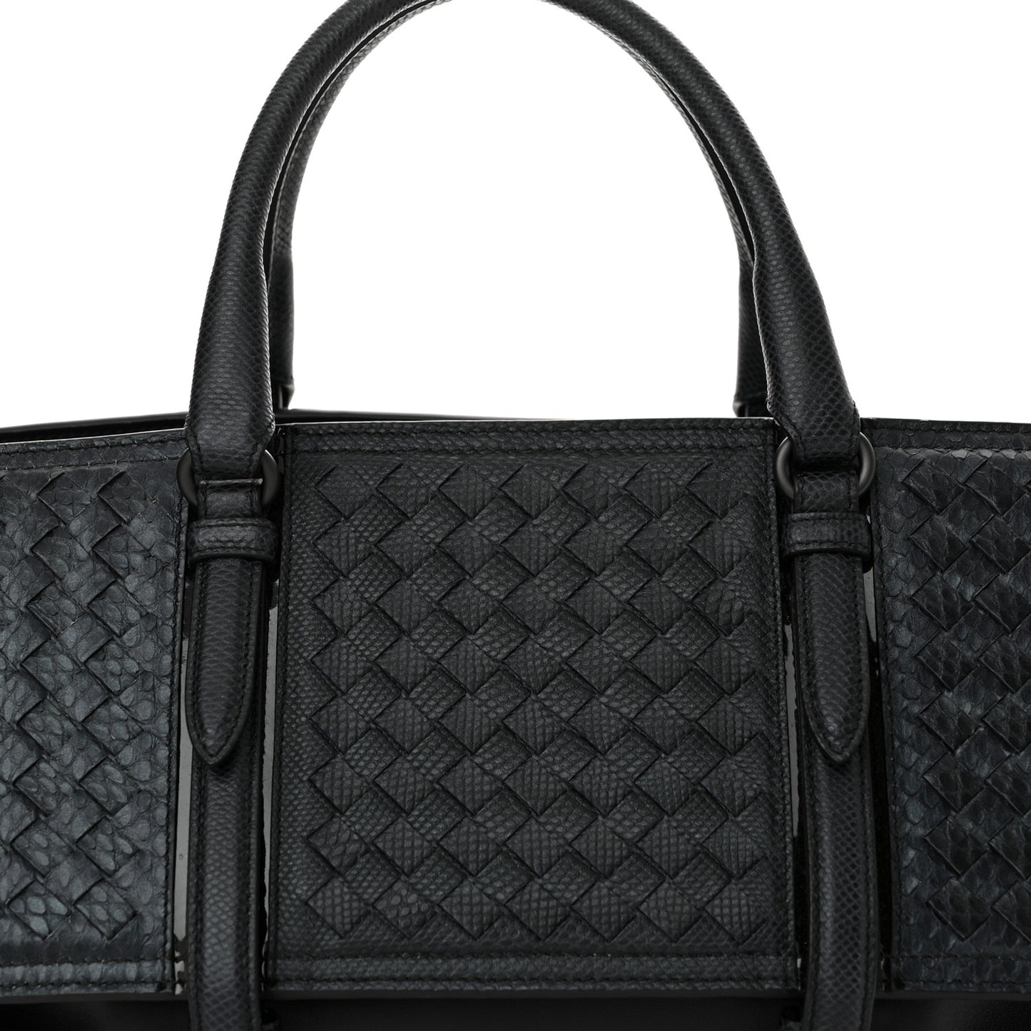 Nappa Snakeskin Intrecciato Medium Monaco Satchel Black