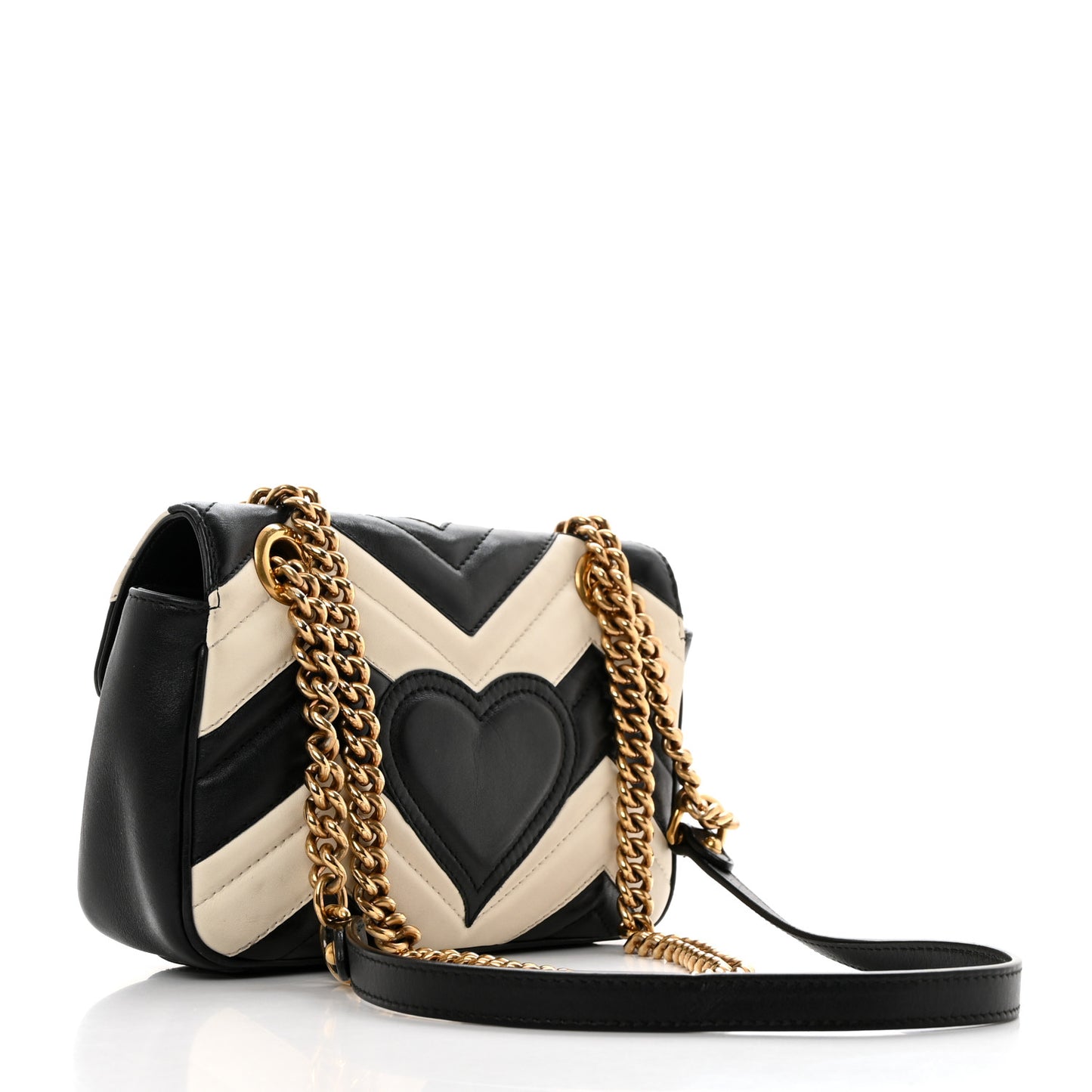 Calfskin Matelasse Mini GG Marmont Shoulder Bag Black White