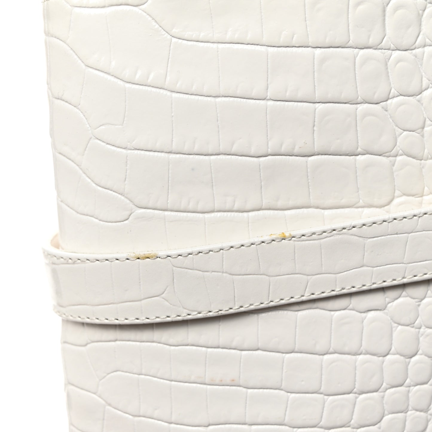 Calfskin Crocodile Embossed Knee High Block Heel Boots 35.5 White