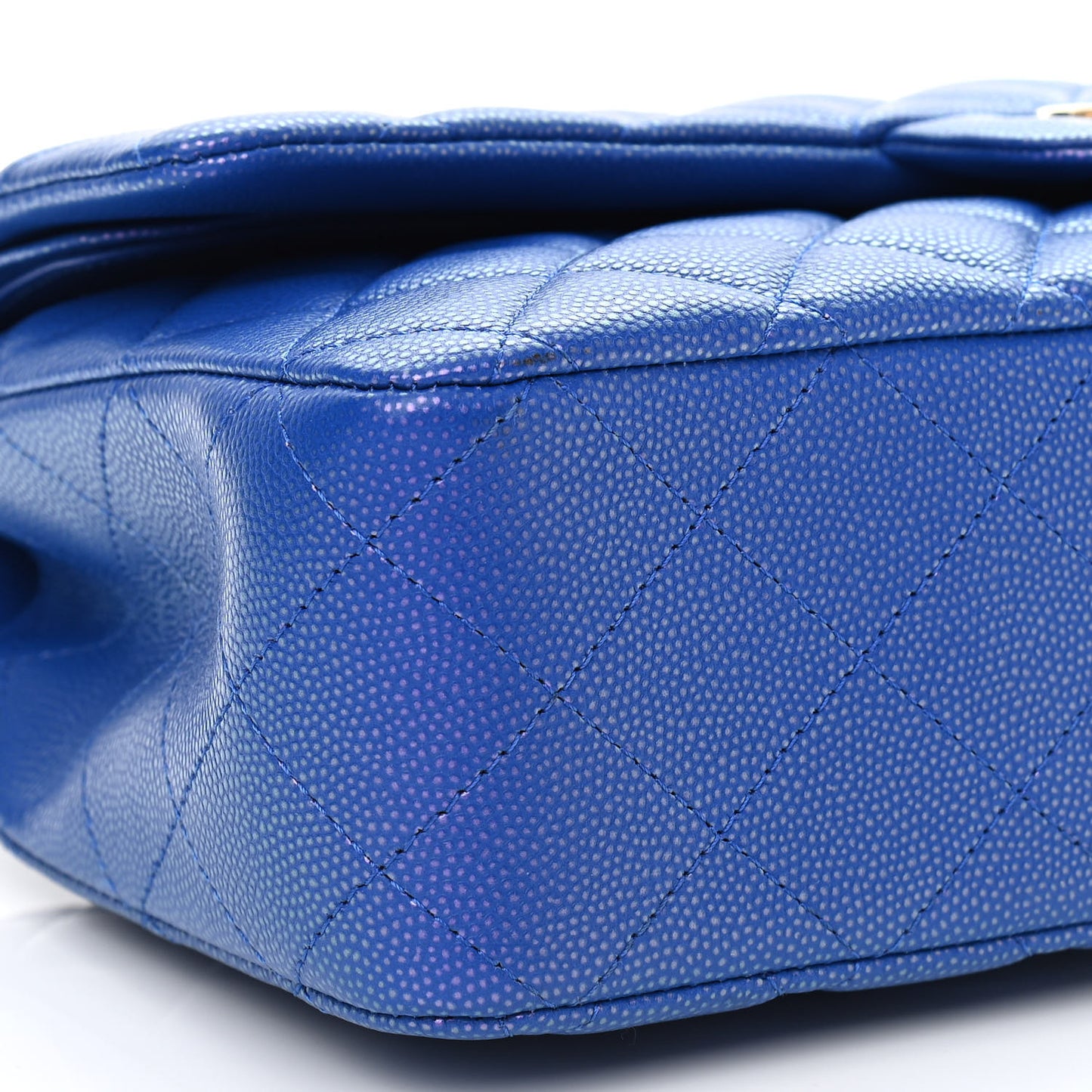 Iridescent Caviar Quilted Medium Double Flap Blue