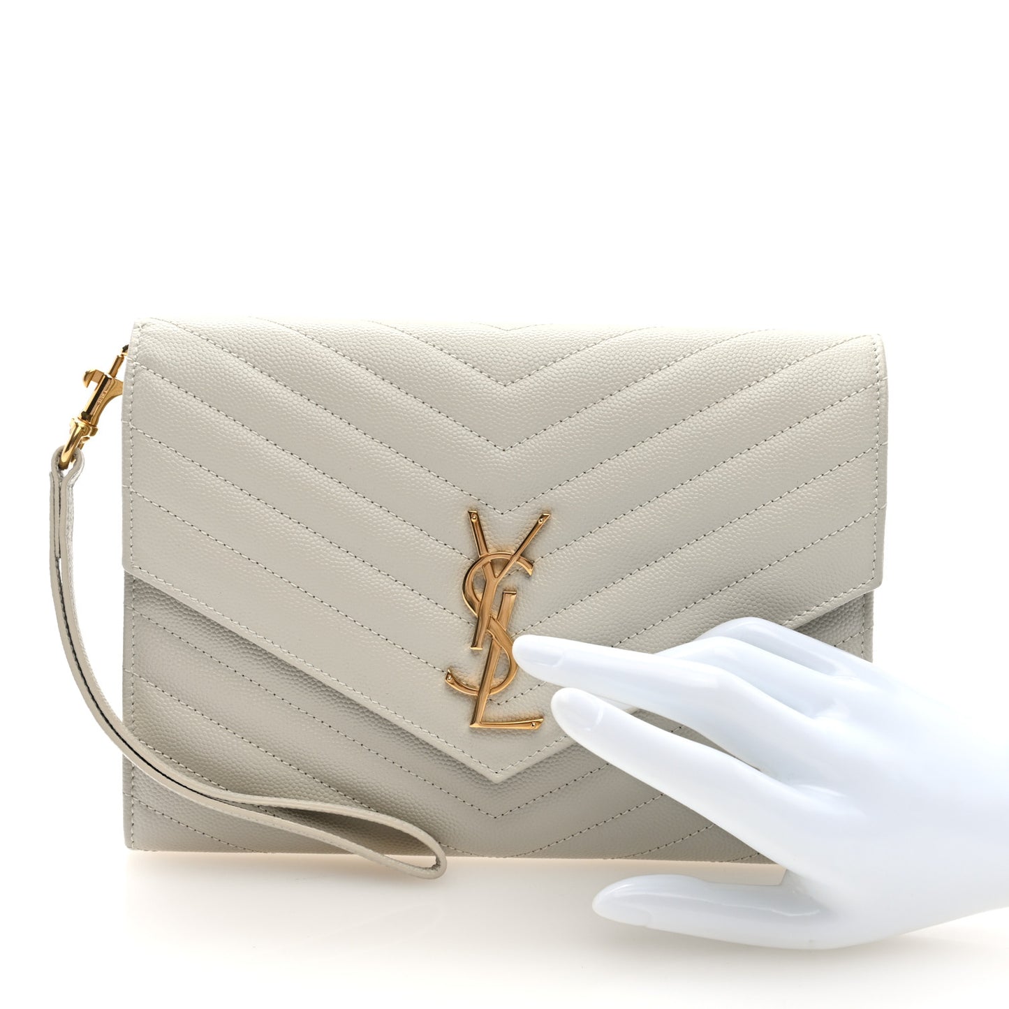Grain De Poudre Matelasse Chevron Monogram Envelope Clutch Blanc Vintage