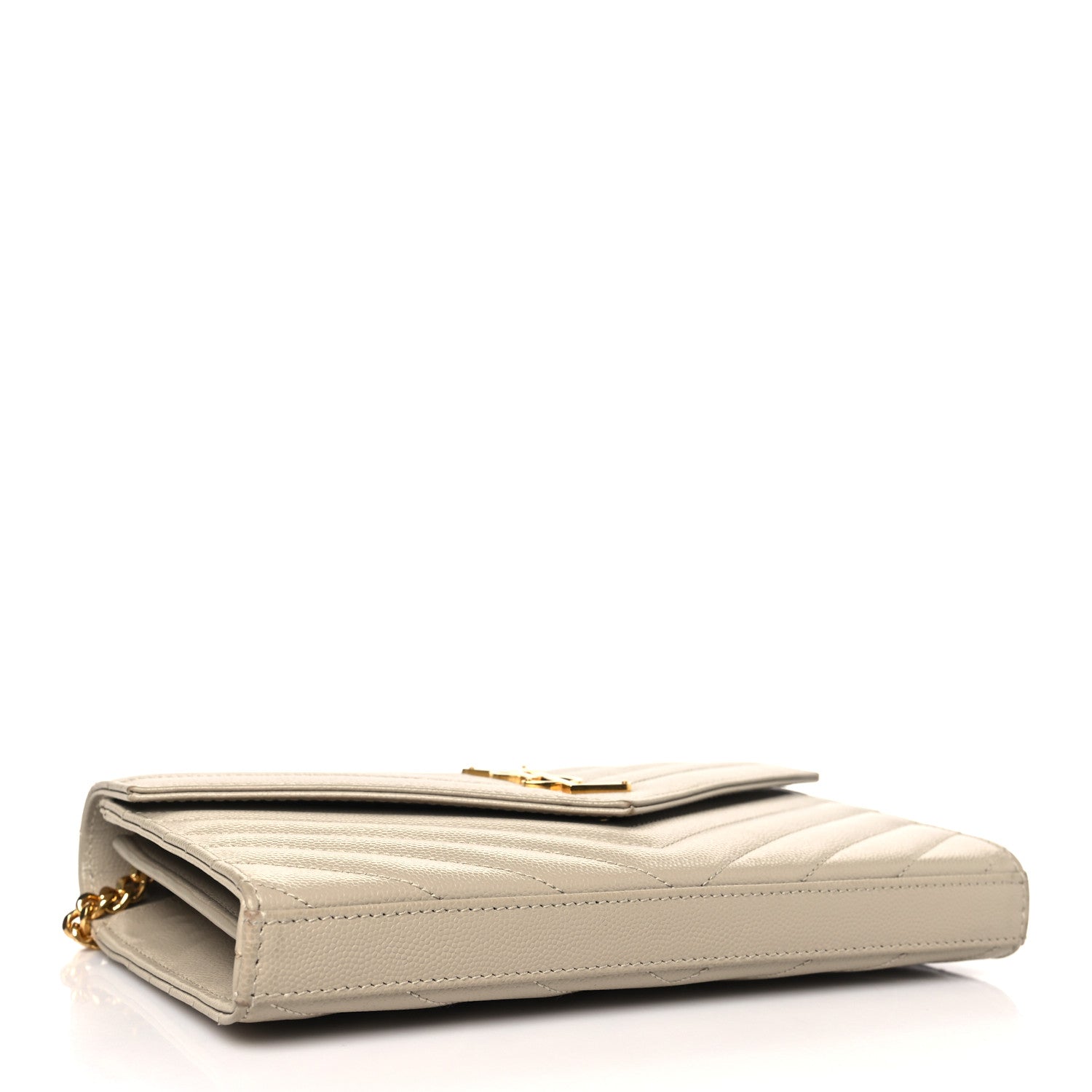 Saint Laurent Grain De Poudre Matelasse Chevron Monogram Chain Wallet Sea Salt 4 of 9