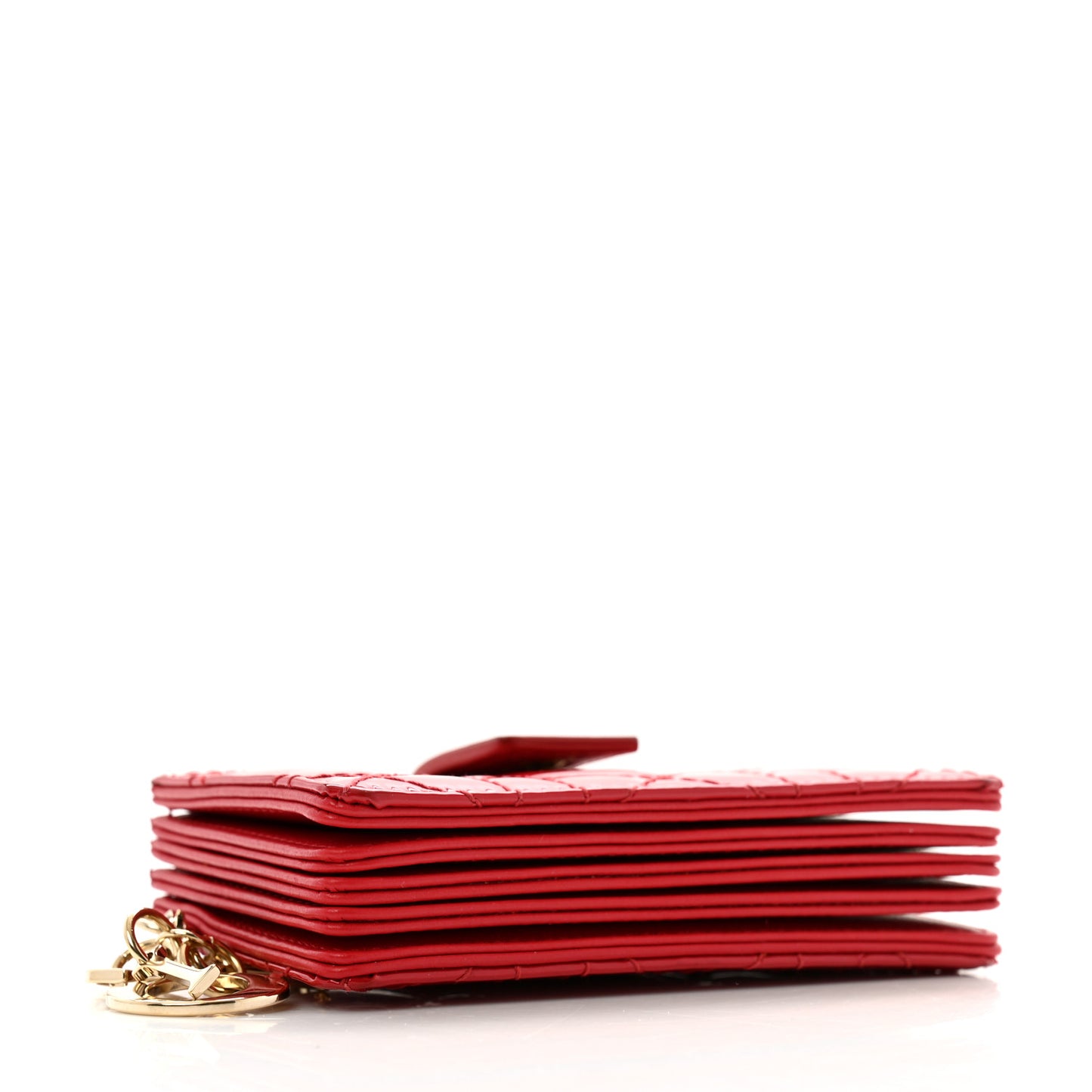 Patent Cannage Lady Dior 5-Gusset Card Holder Rouge Vif