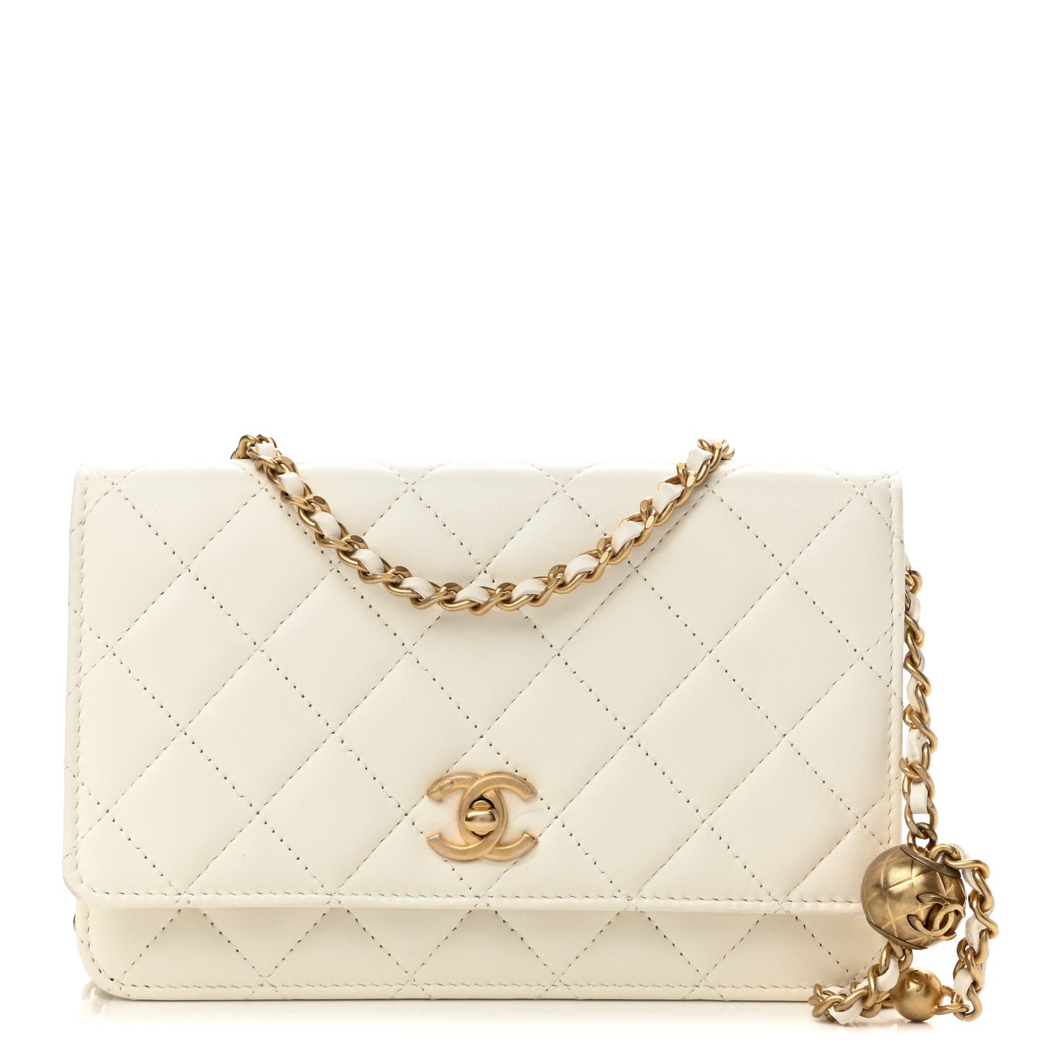 Chanel Lambskin Quilted CC Pearl Crush Wallet on Chain WOC White 1 of 11