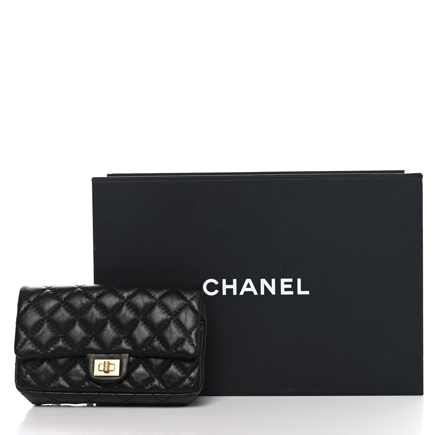 Chanel Aged Calfskin Quilted 2.55 Reissue Flap Belt Bag Clutch Black 11 of 11