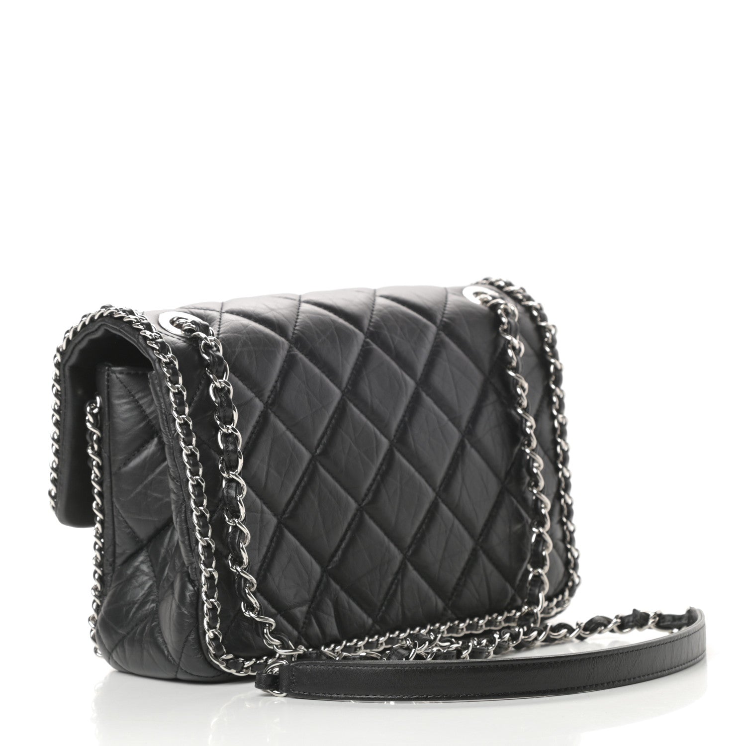 Chanel Crumpled Calfskin Medium Chain All Over Flap Black 3 of 12