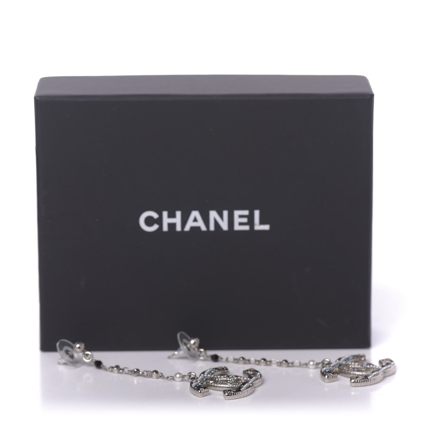 Pearl Crystal CC Tweed Drop Earrings Silver Blue Black