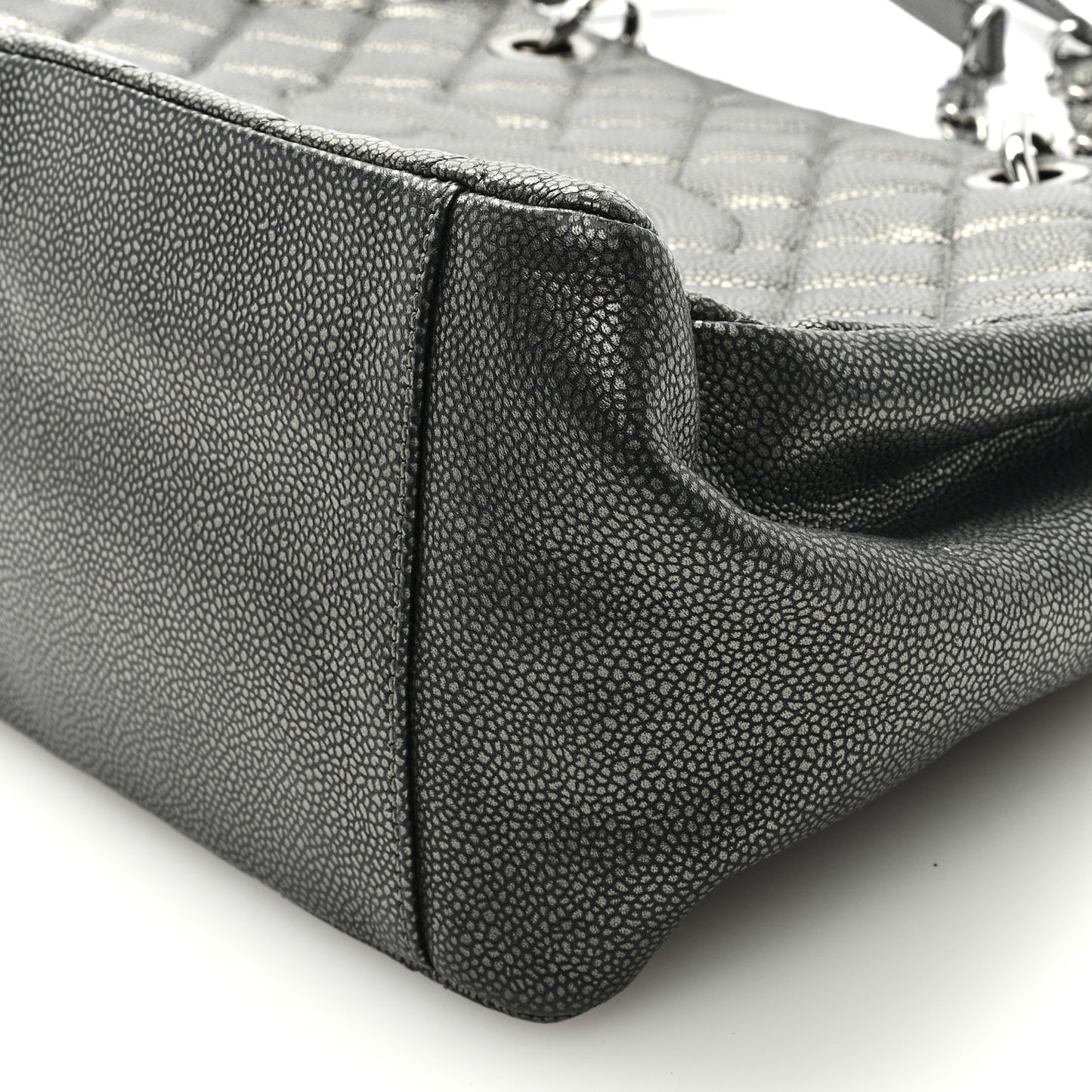 Metallic Caviar Quilted Grand Shopping Tote GST Dark Silver