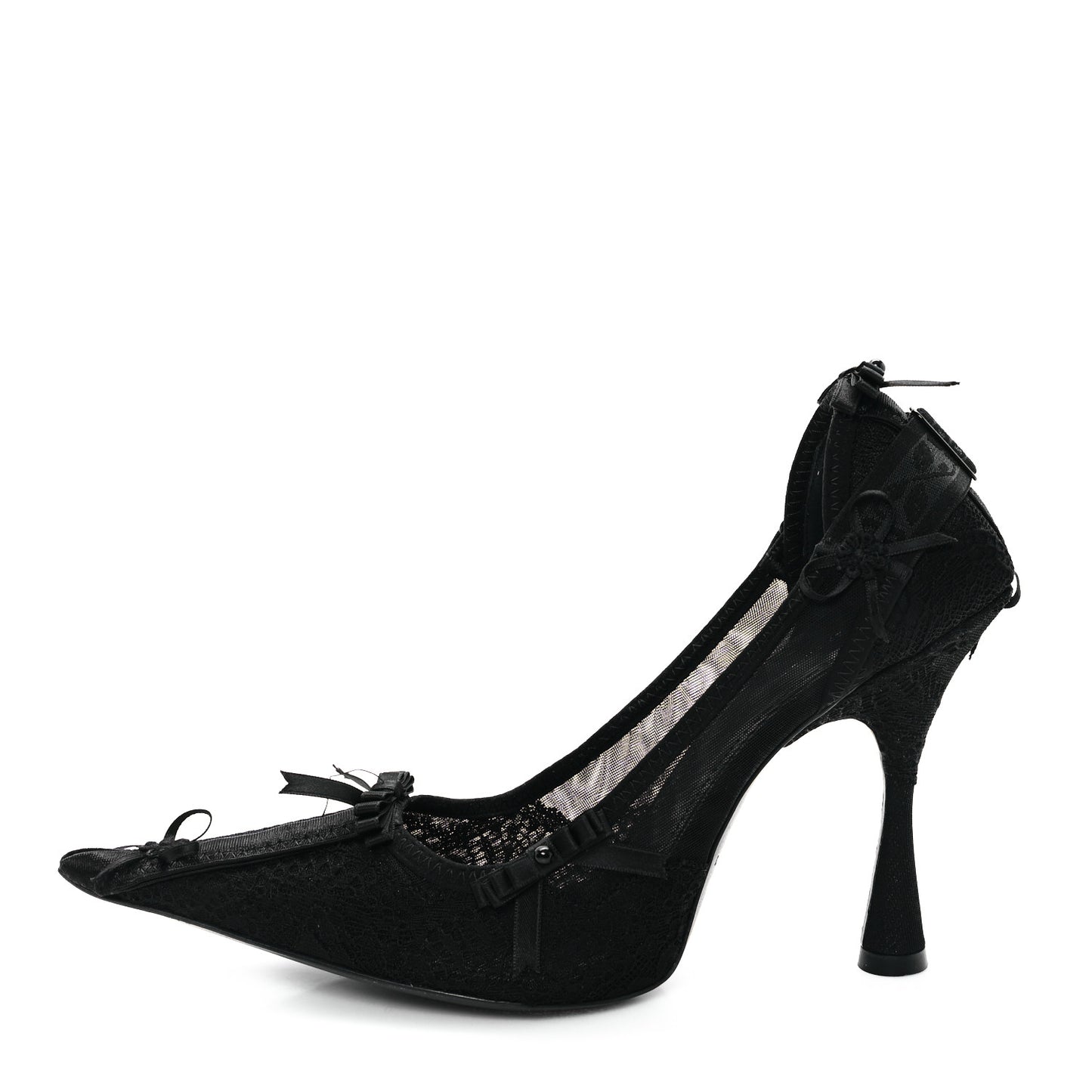 Lace Mesh Lingerie Square Bow Knife 80mm Pumps 37.5 Black