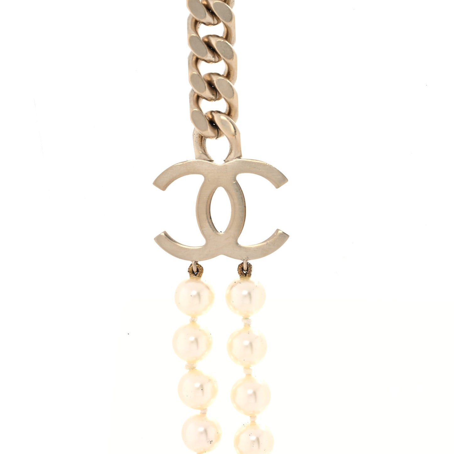 Pearl Chain CC Long Necklace Gold