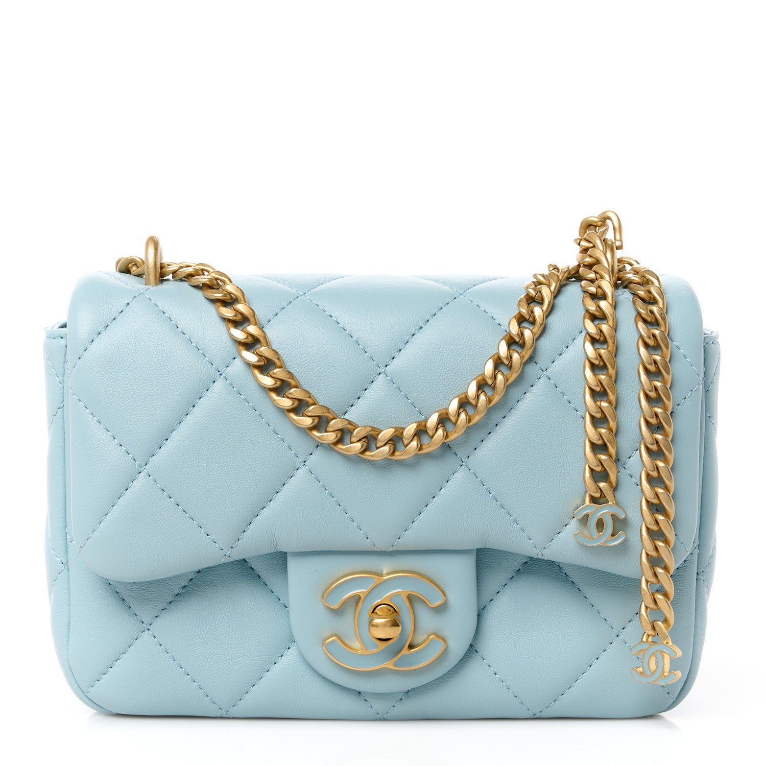 Chanel Lambskin Enamel Quilted Mini Pending CC Square Flap Light Blue 1 of 16