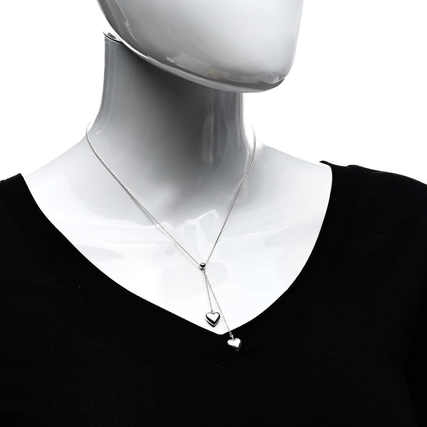 Sterling Silver Double Heart Lariat Pendant Necklace