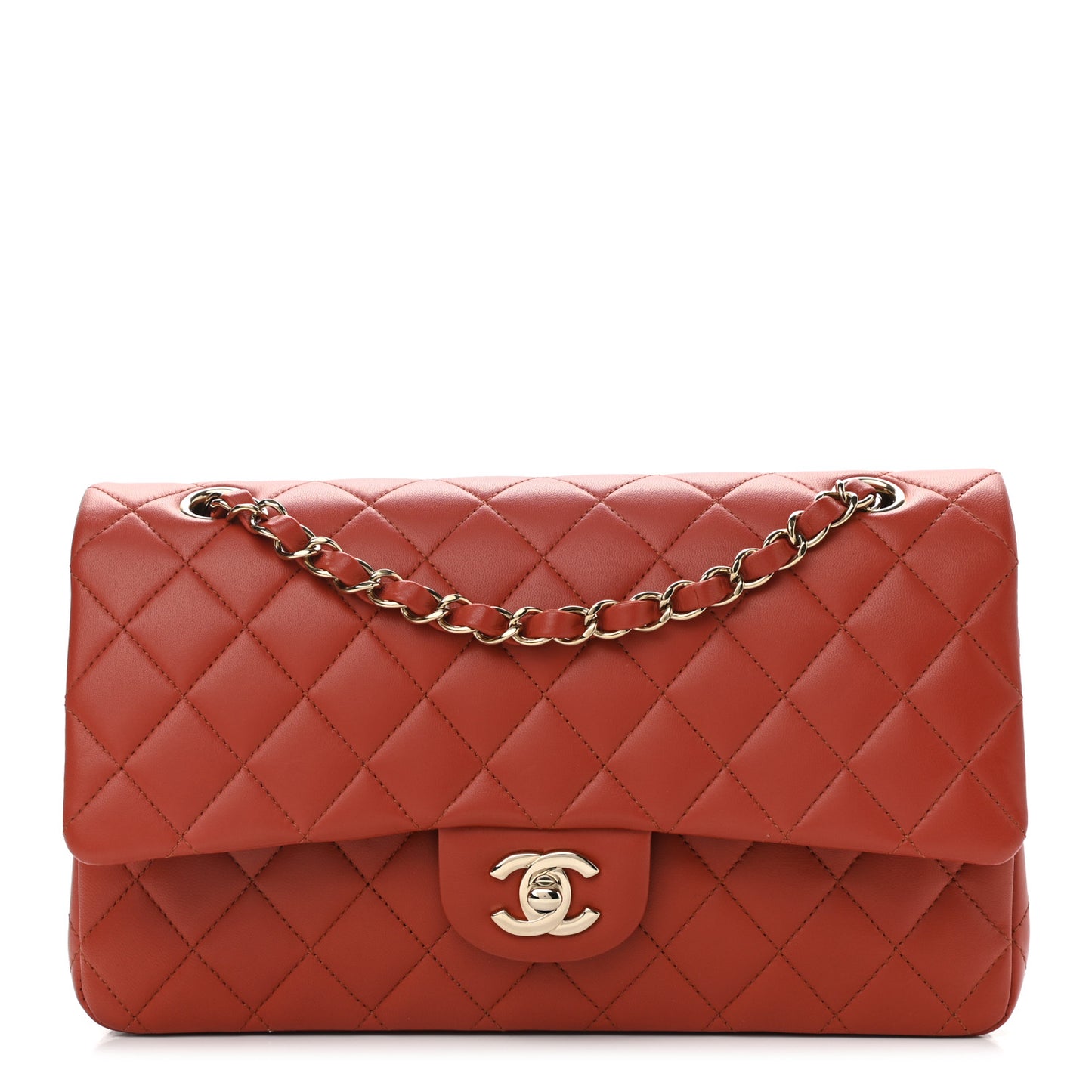 Lambskin Quilted Medium Double Flap Brown