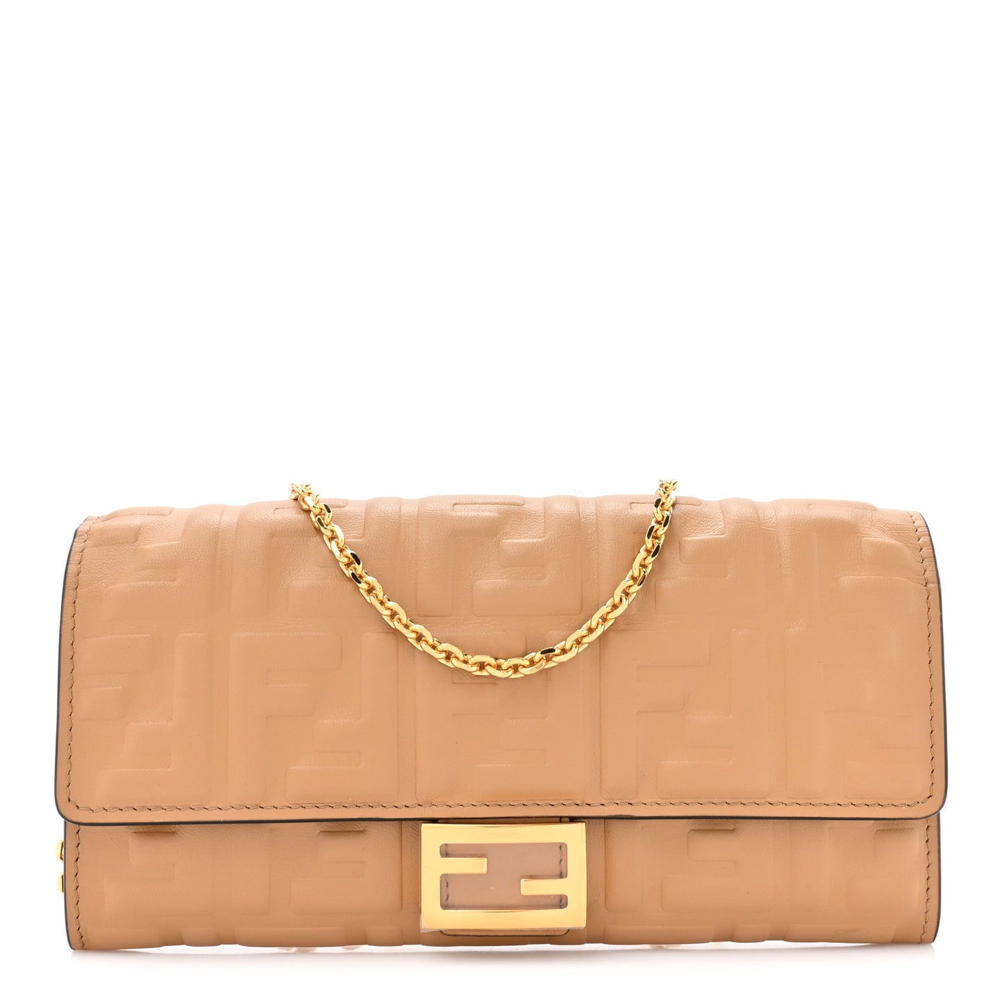 Nappa Matisse FF Embossed Continental Wallet On Chain Miele Scuro