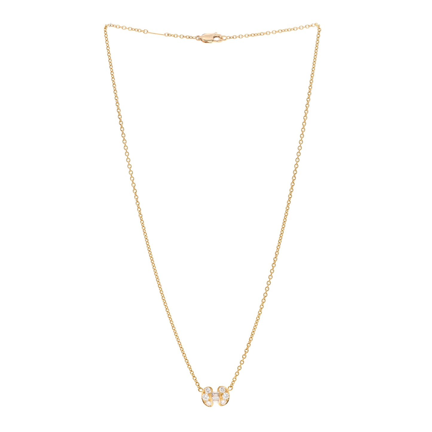18K Yellow Gold Diamond Baguette Bow Necklace