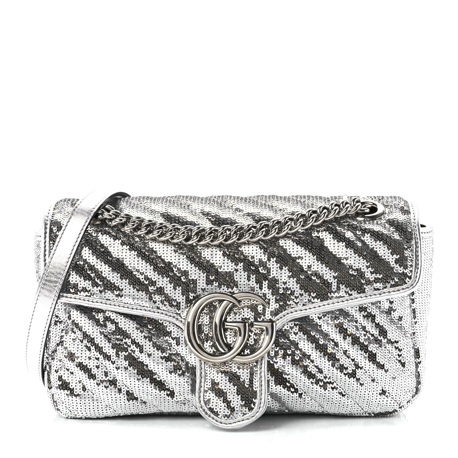 Gucci Sequin Matelasse Small GG Marmont Shoulder Bag Silver