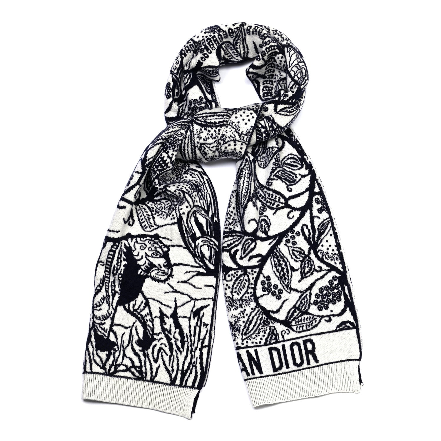 Christian Dior Wool Toile De Jouy Sauvage Scarf Black White 1 of 4