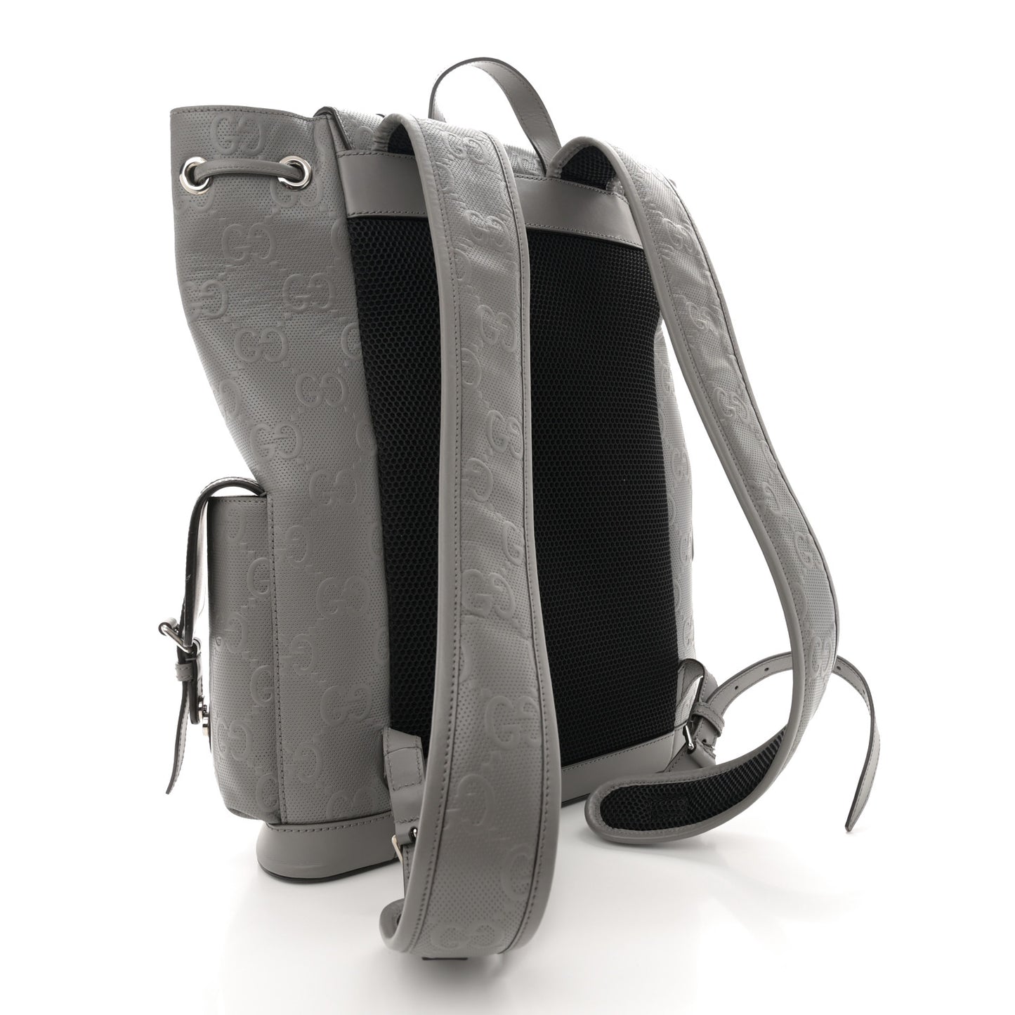 Calfskin GG Tennis Embossed Double Buckle Backpack Grey