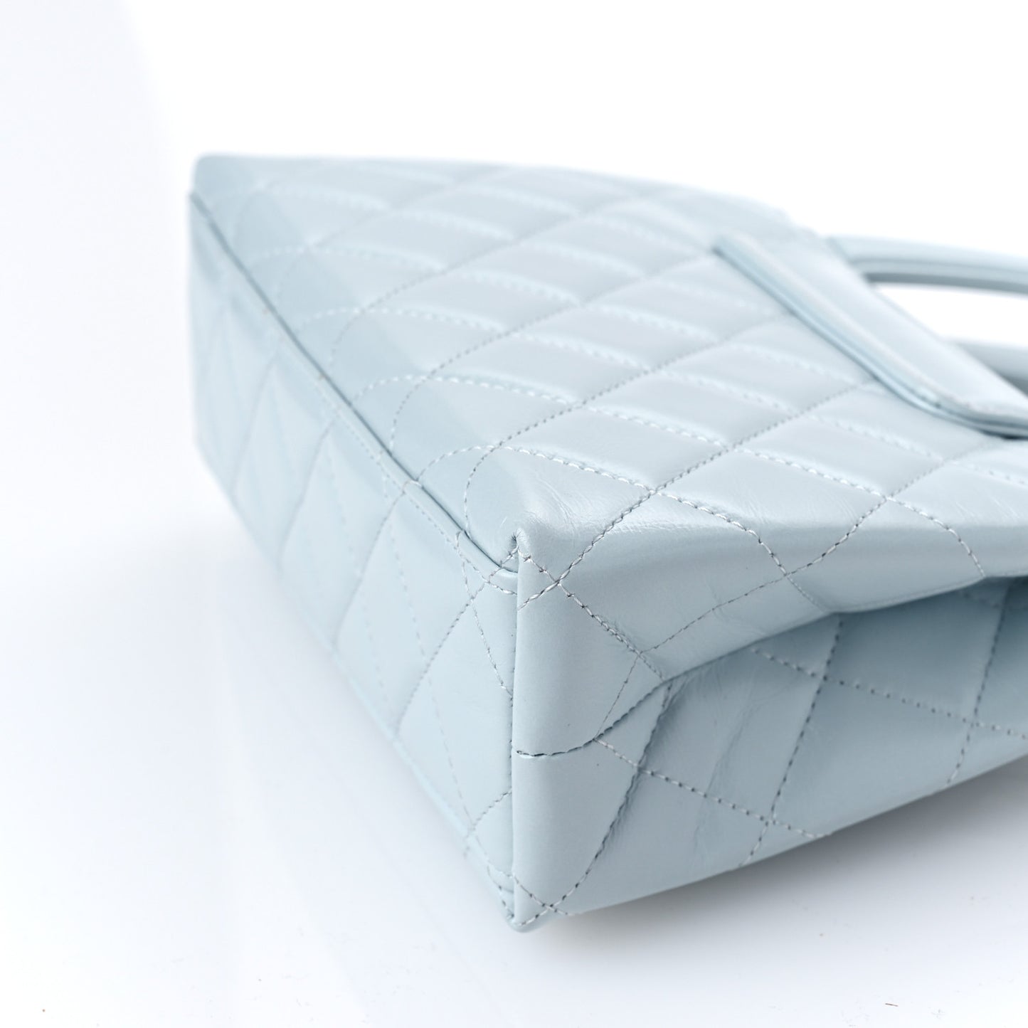 Shiny Aged Calfskin Quilted Nano Kelly Shopper Light Blue