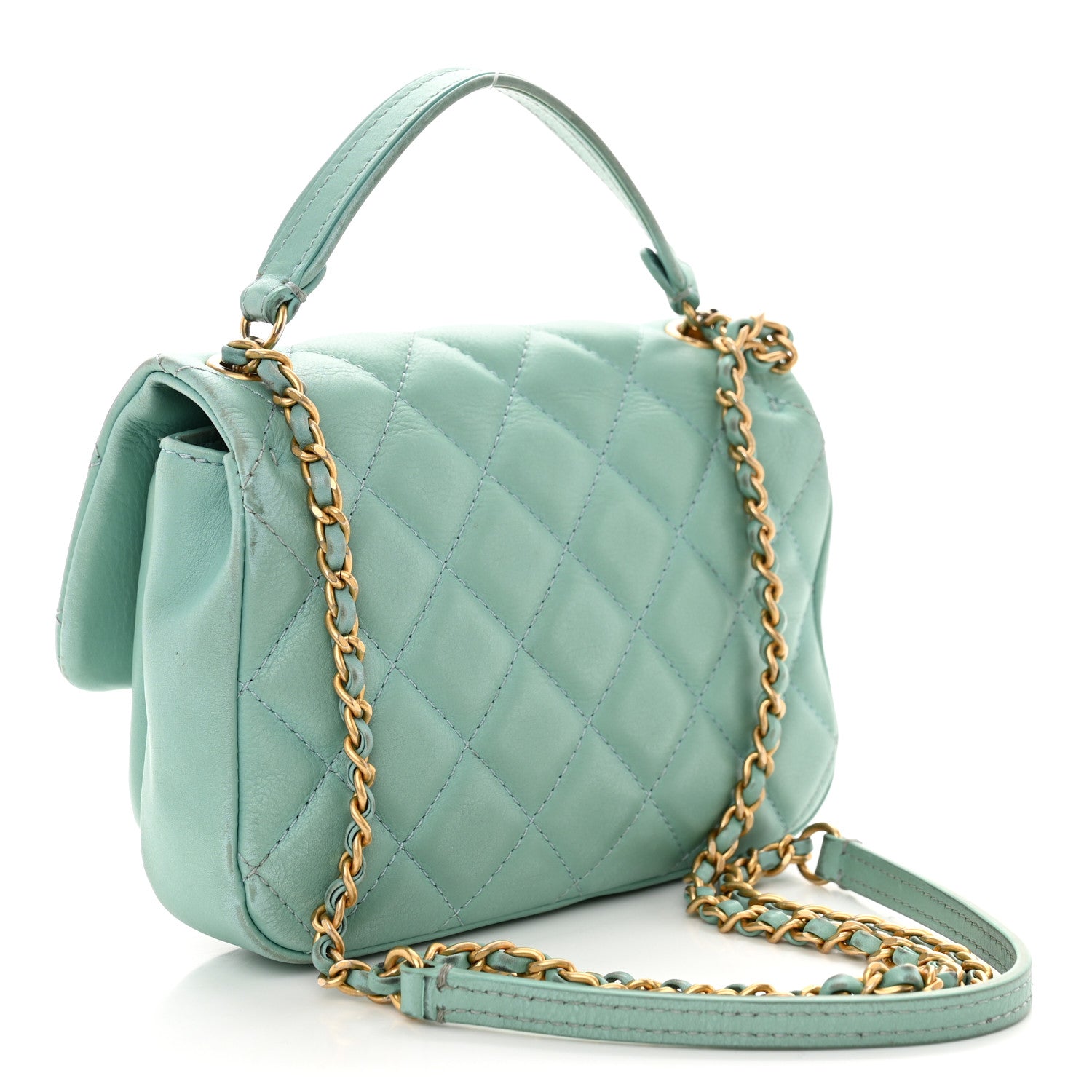 Chanel Calfskin Quilted Top Handle Flap Light Blue 3 of 12