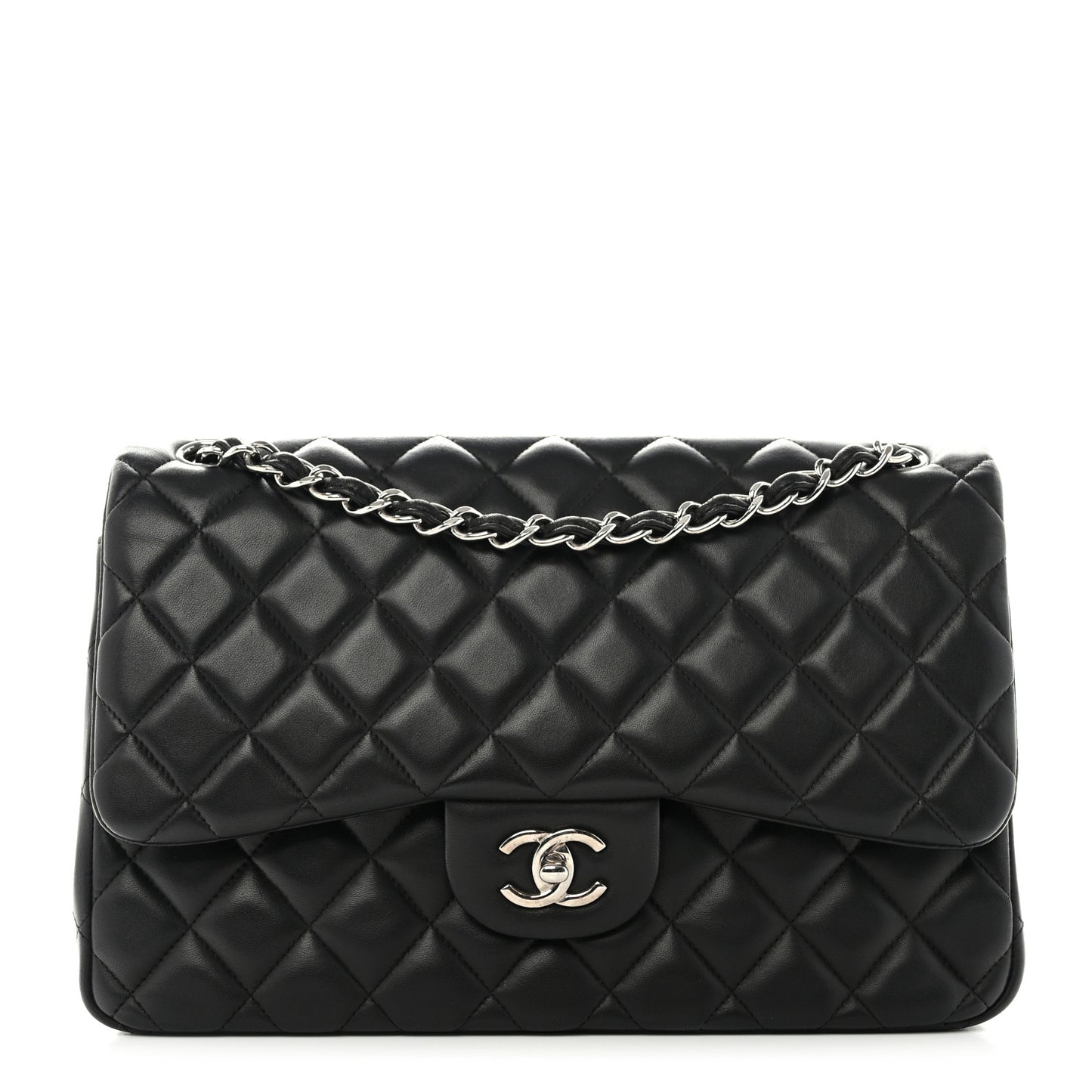 Lambskin Quilted Jumbo Double Flap Black