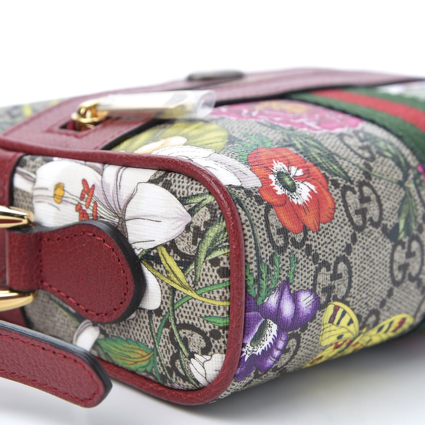 GG Supreme Monogram Flora Web Mini Ophidia Shoulder Bag Red
