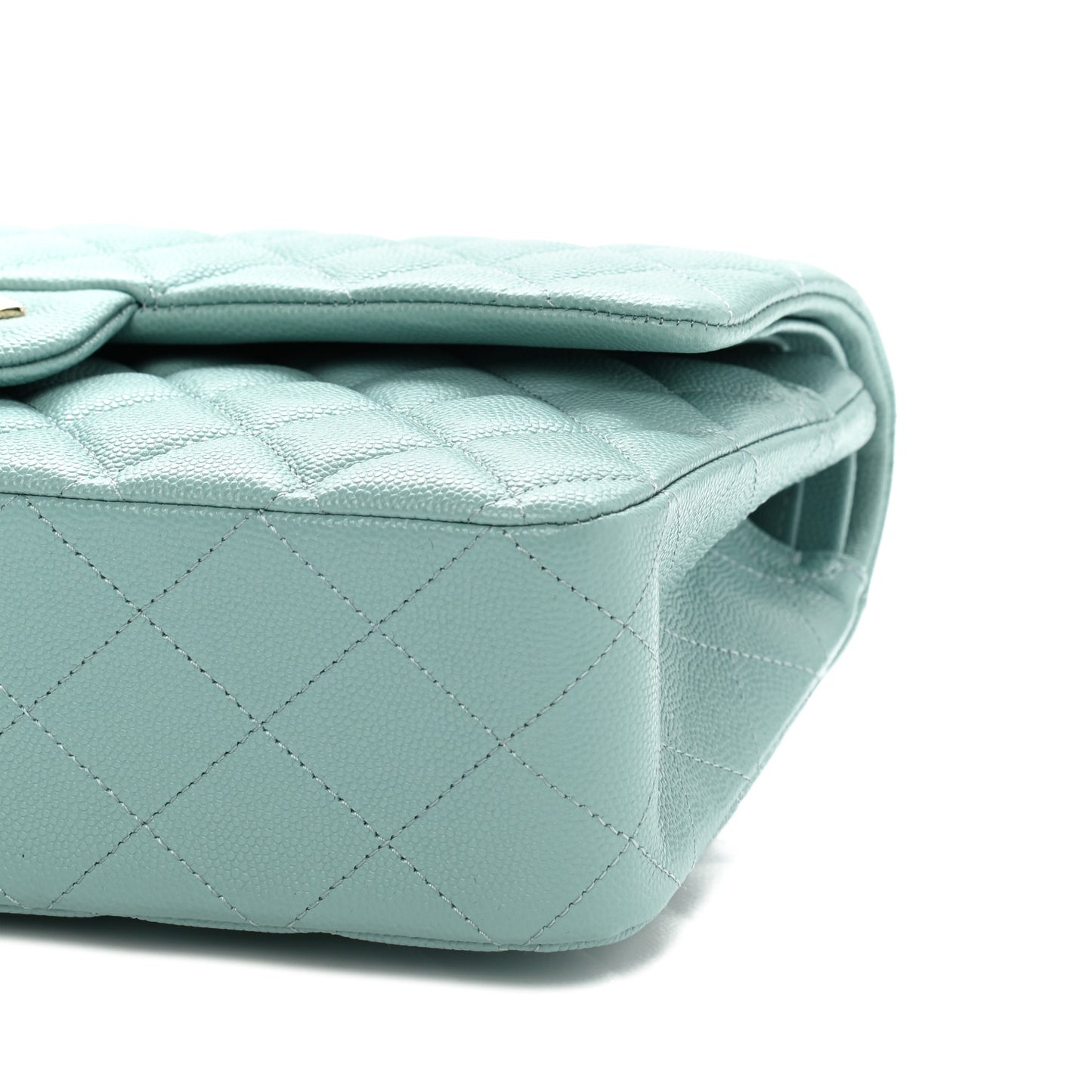 Caviar Quilted Medium Double Flap Light Blue