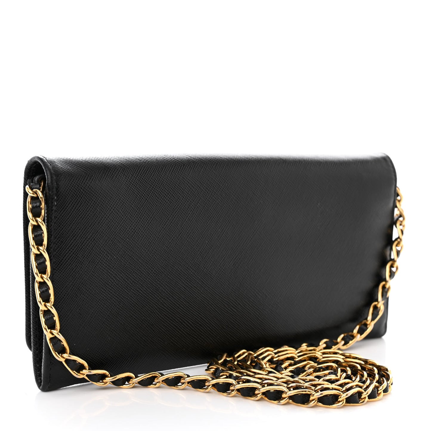 Saffiano Metal Oro Chain Wallet Black