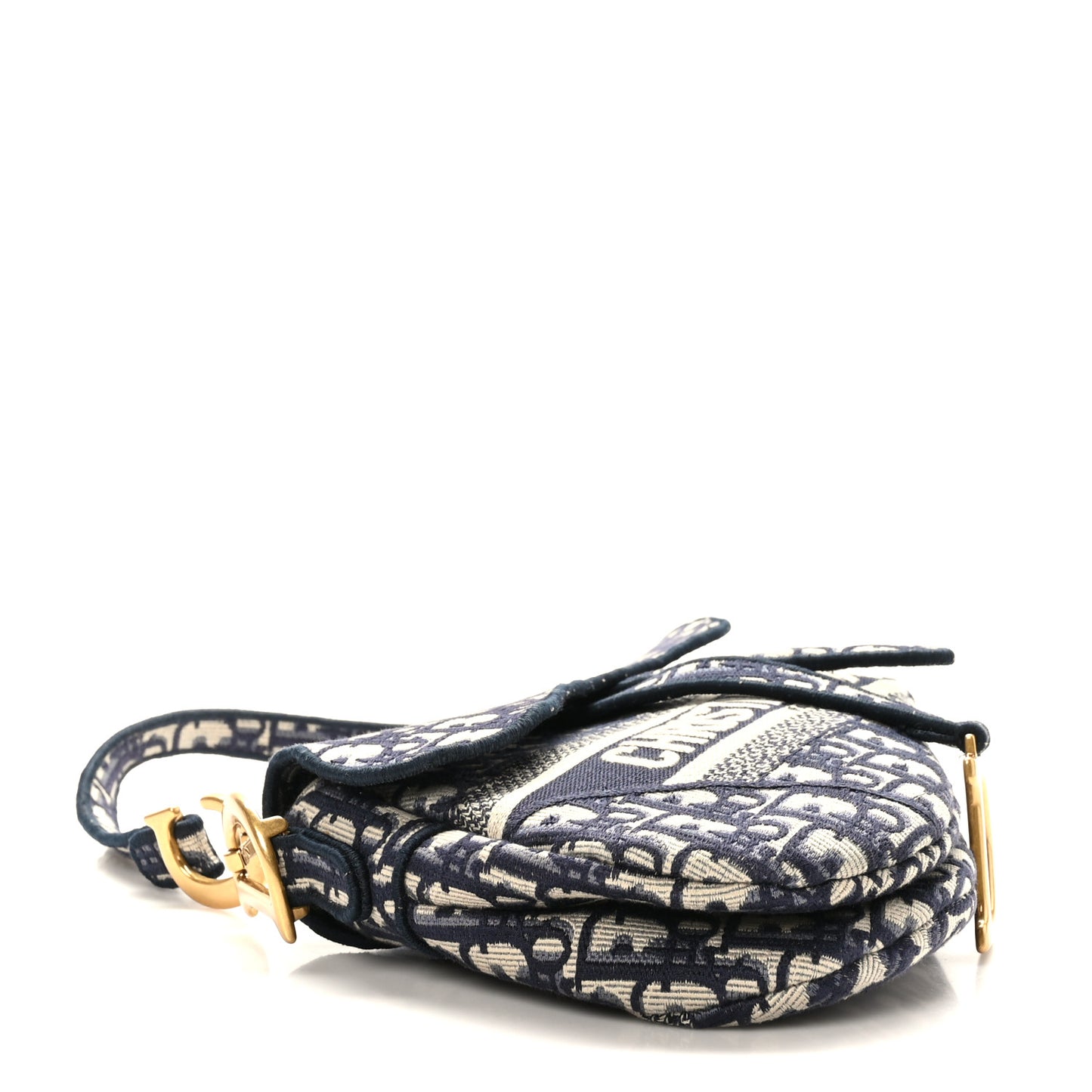 Oblique Embroidered Saddle Bag Blue