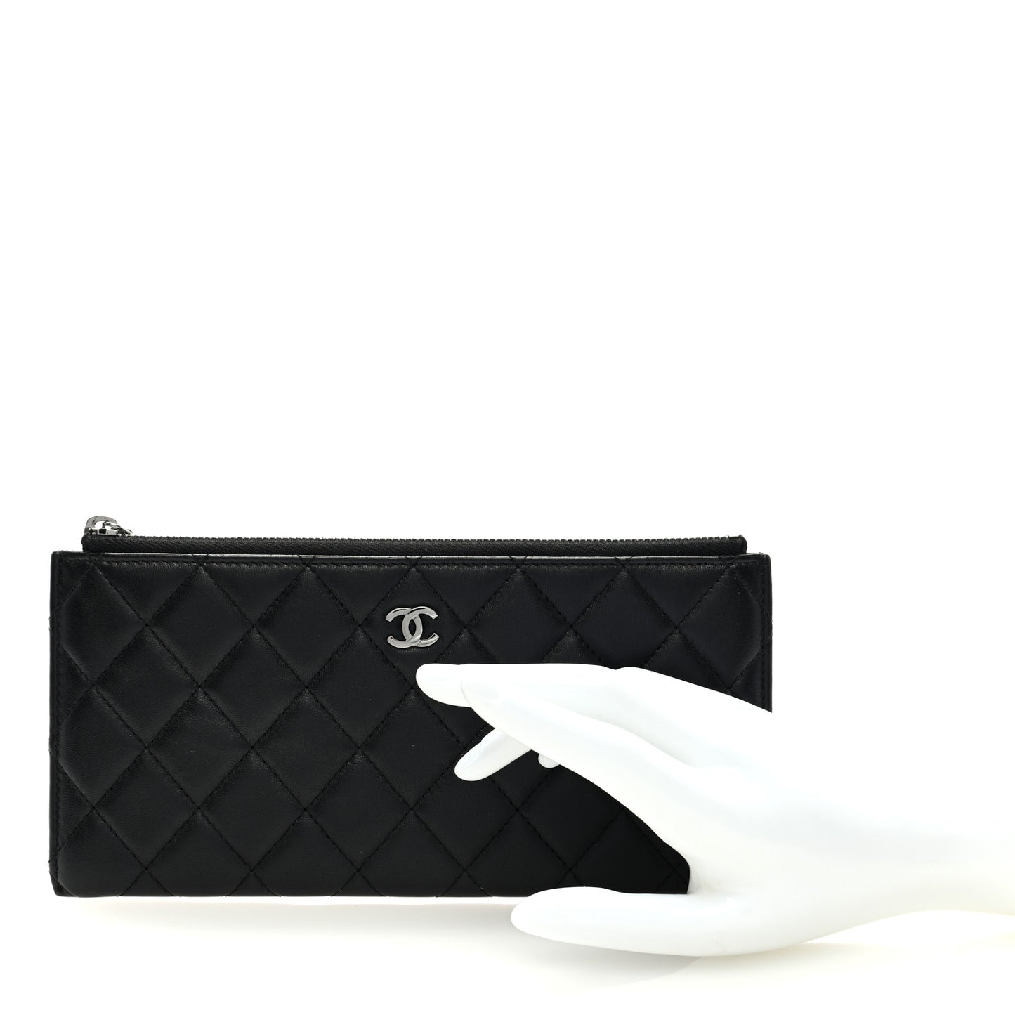 Lambskin Quilted Zip Pouch Black