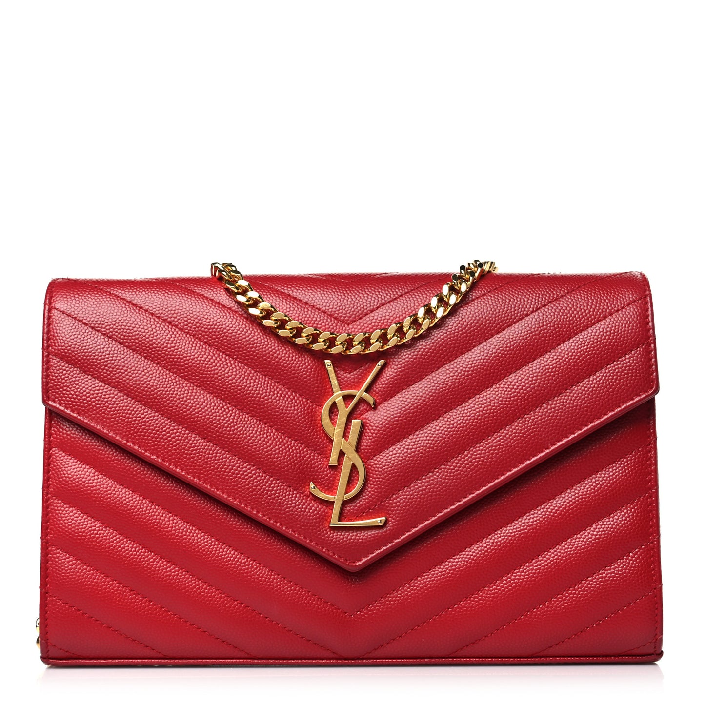 Grain De Poudre Matelasse Chevron Monogram Chain Wallet New Red