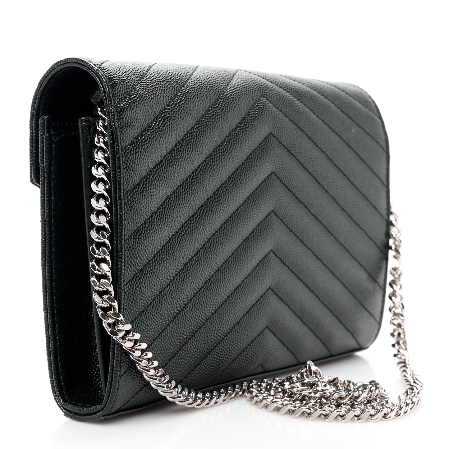 Grain De Poudre Matelasse Chevron Monogram Chain Wallet Black