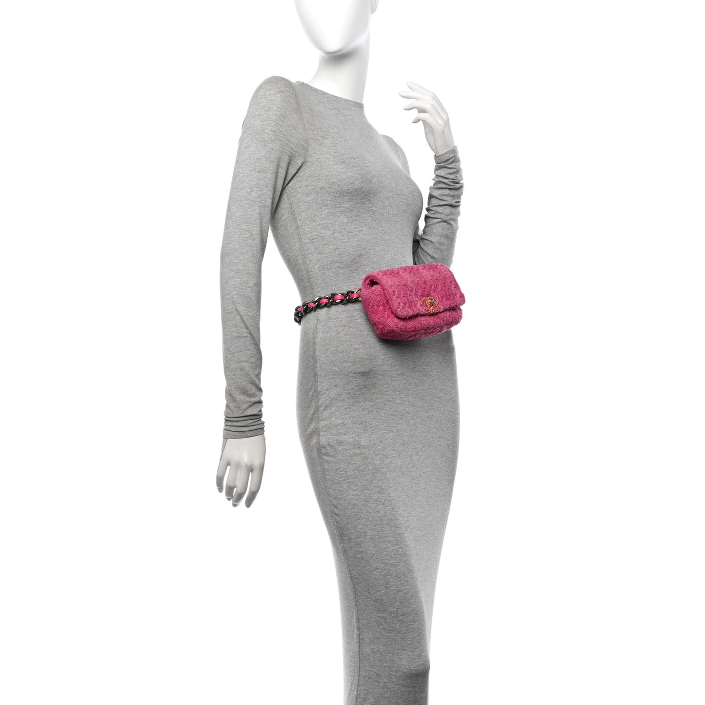 Tweed Quilted Chanel 19 Waist Bag Pink