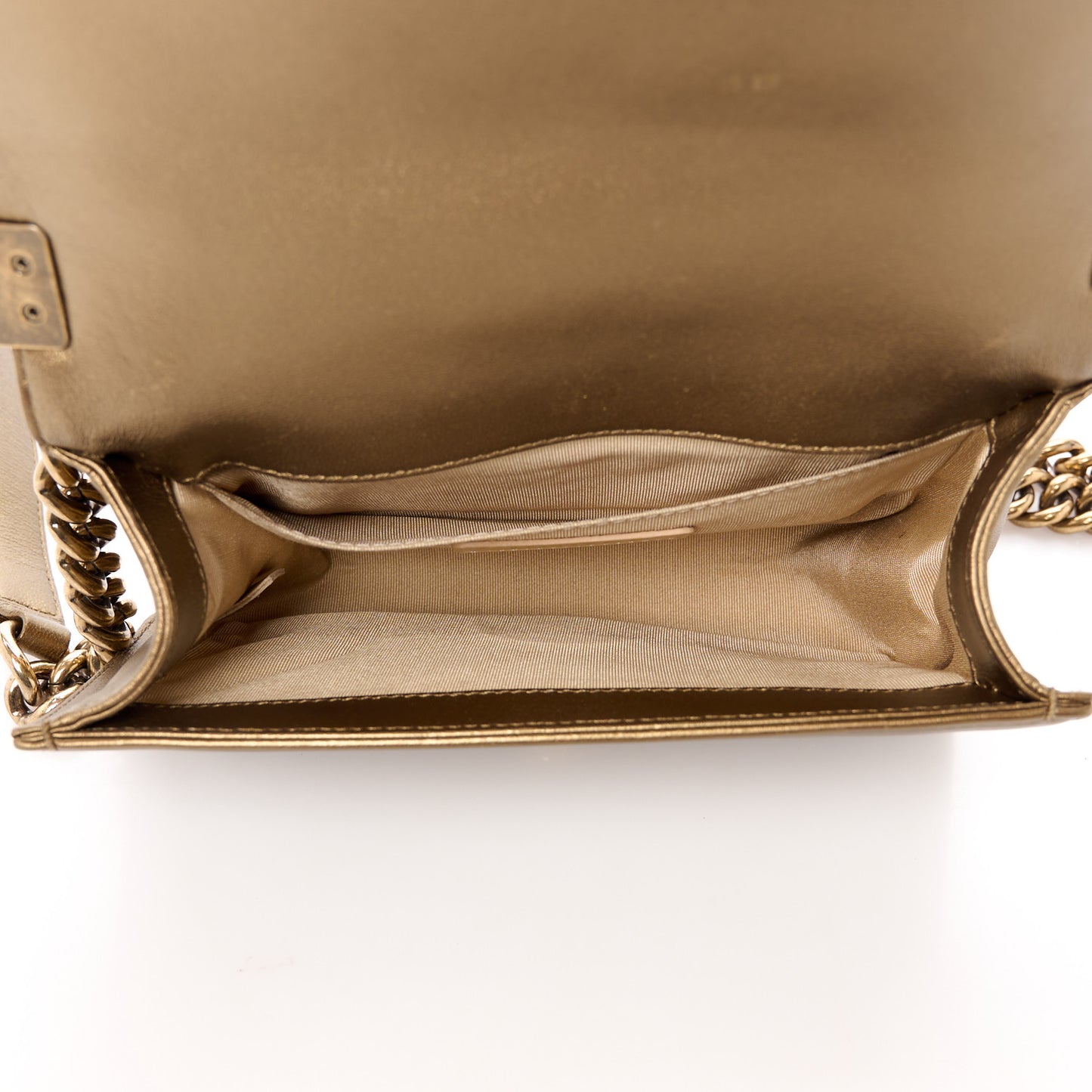 Metallic Calfskin Quilted Small Boy Flap Gold