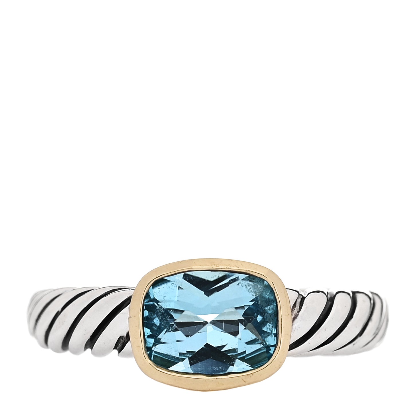 Sterling Silver 18K Yellow Gold Blue Topaz 8mm Noblesse Ring 54 6.75