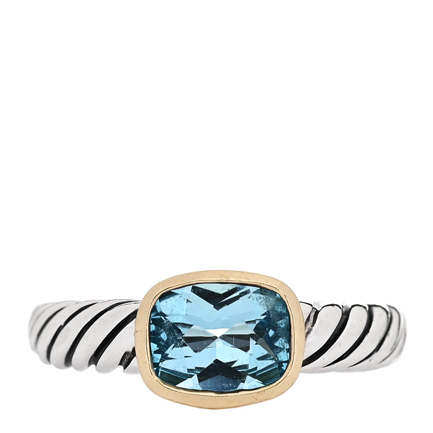David Yurman Sterling Silver 18K Yellow Gold Blue Topaz 8mm Noblesse Ring 54 6.75 1 of 5