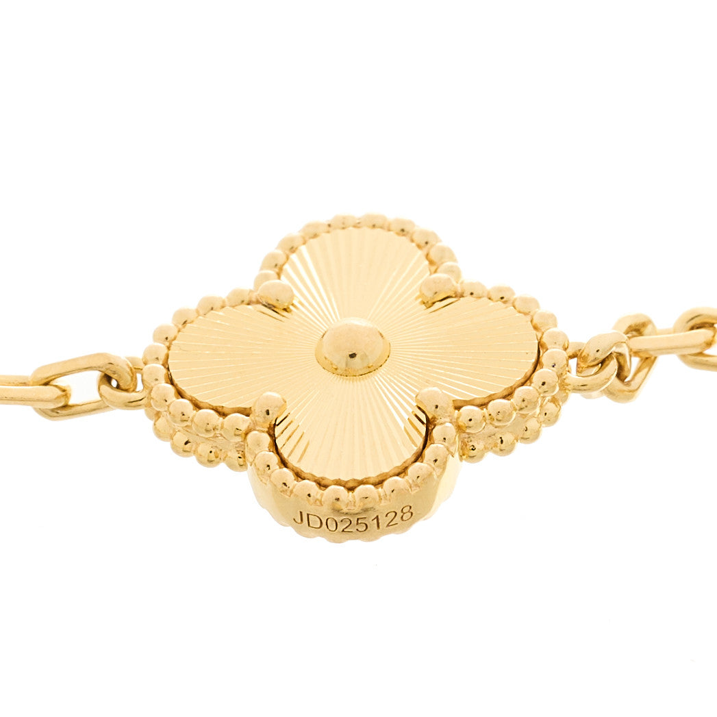 18K Yellow Gold 5 Motifs Guilloche Vintage Alhambra Bracelet