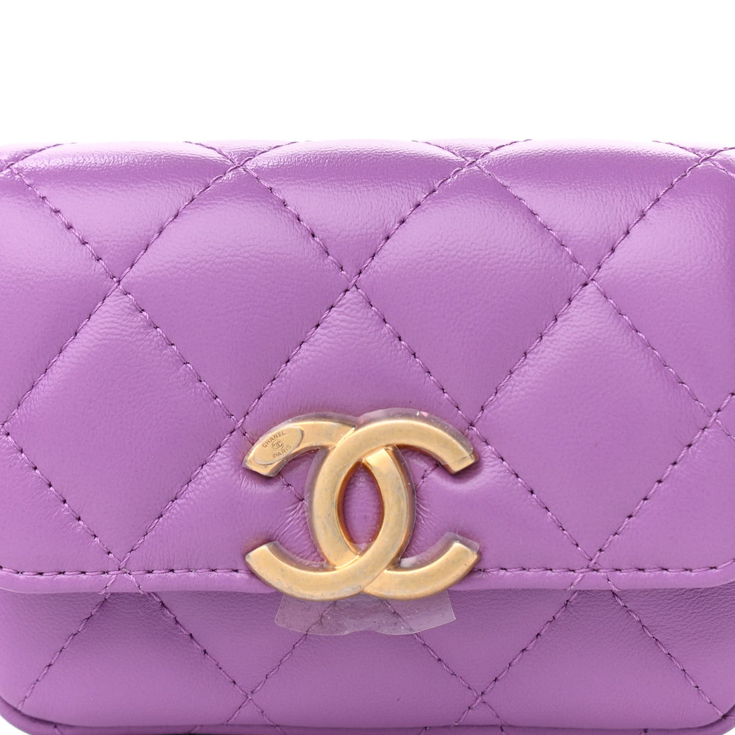 Lambskin Lacquered Metal Quilted Flap Chain Belt Bag Purple