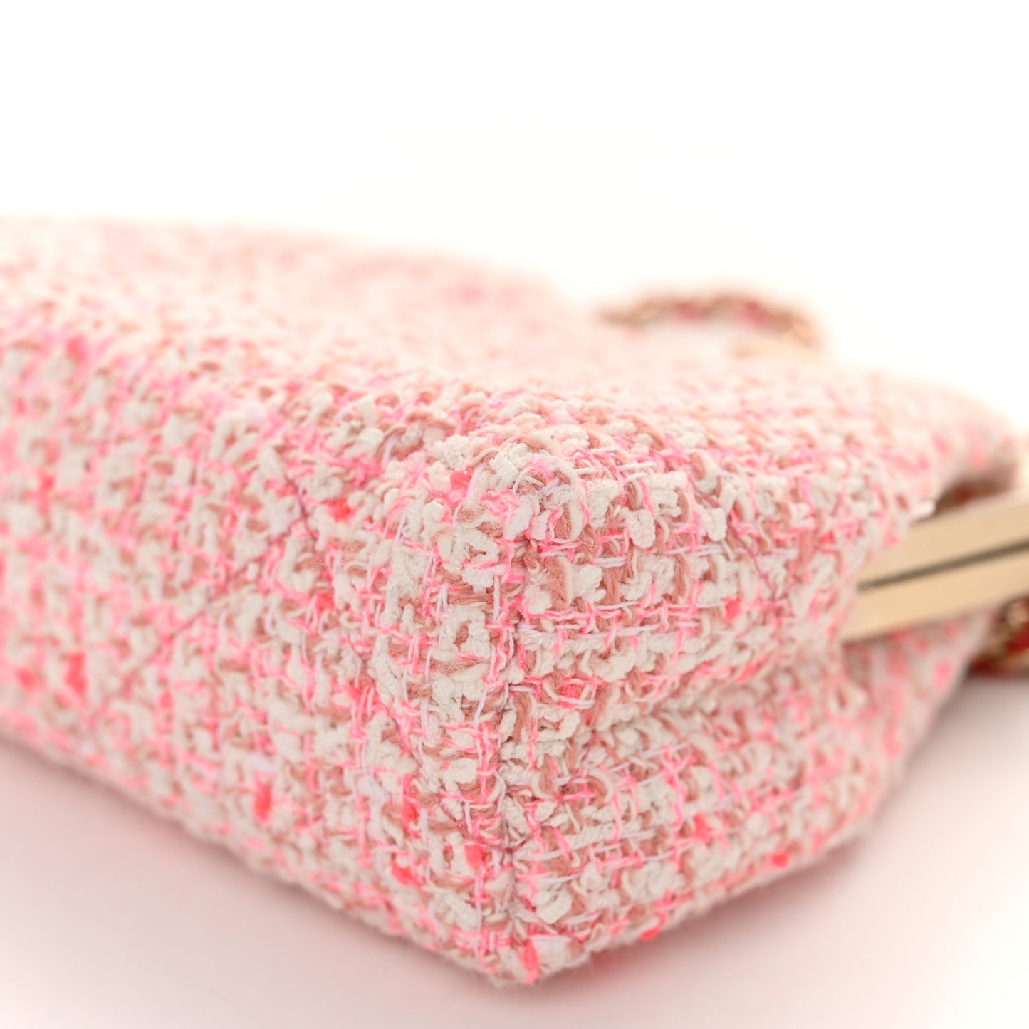 Tweed Kiss Lock Phone Holder With Chain Pale Pink Ecru