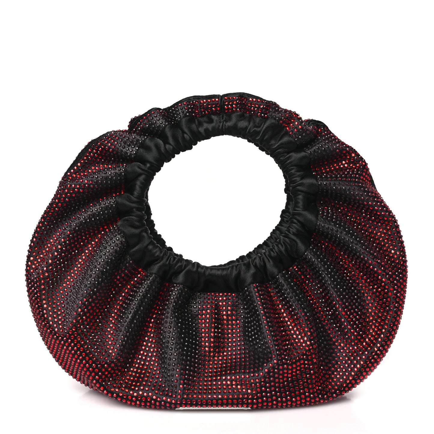 Crystal Satin Mini Handle Crescent Bag Black Burnt Cherry