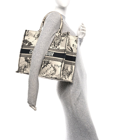 Canvas Embroidered Large Zodiac Toile De Jouy Book Tote Latte