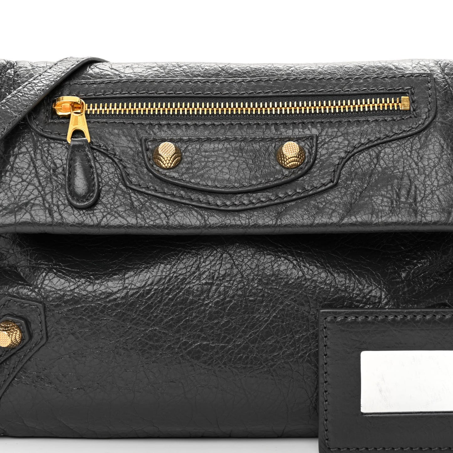 Agneau Giant 12 Gold Hardware Envelope Strap Clutch Gris Fossile