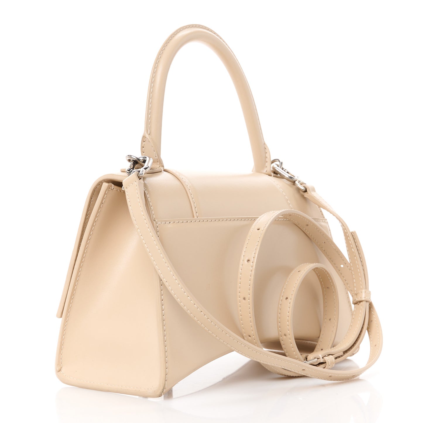 Shiny Box Calfskin Small Hourglass Top Handle Bag Light Beige