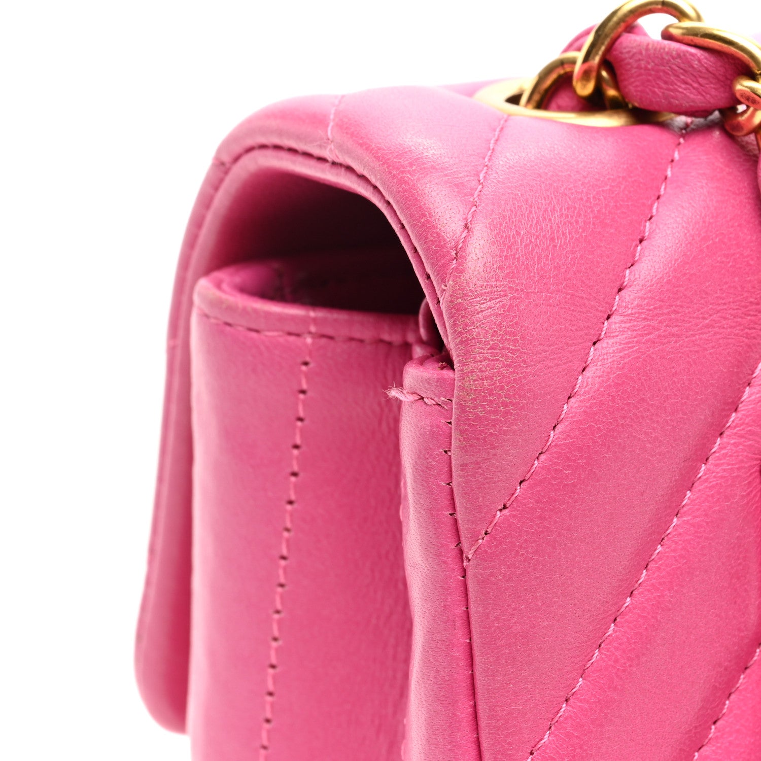 Chanel Lambskin Chevron Quilted Mini Rectangular Flap Dark Pink 11 of 15